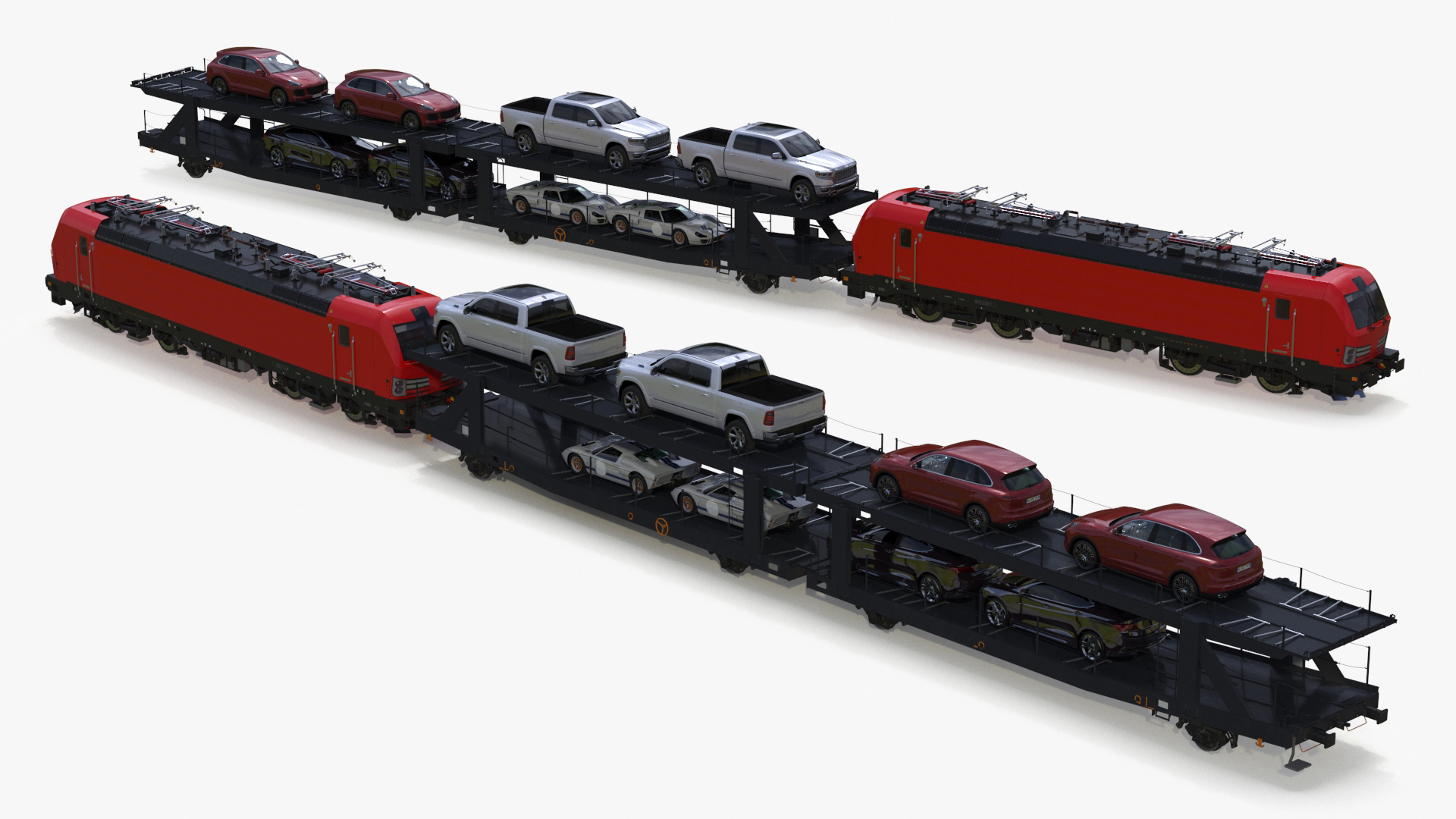3D Rail Locomotive with Full Load of Vehicle Auto