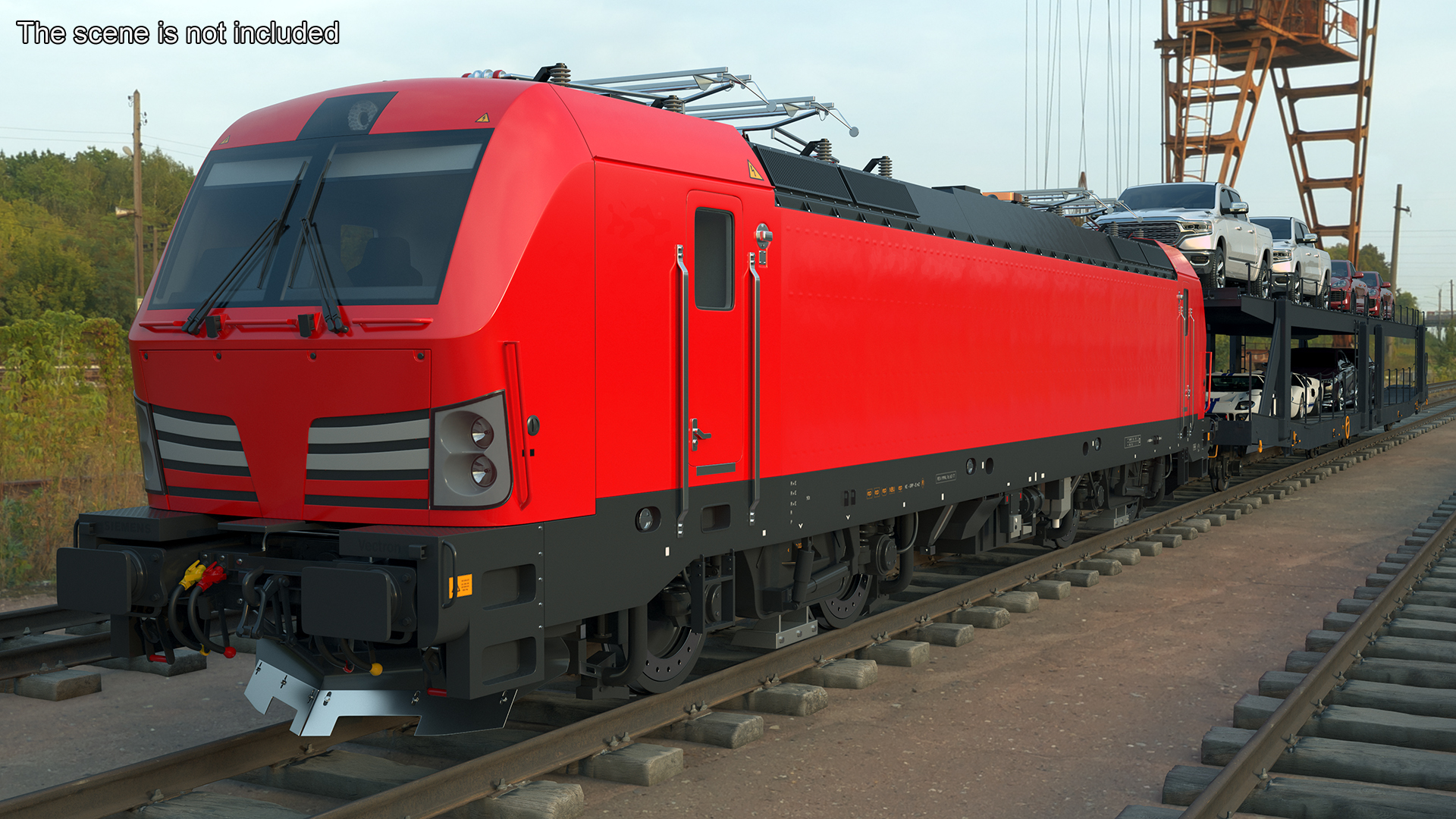 3D Rail Locomotive with Full Load of Vehicle Auto