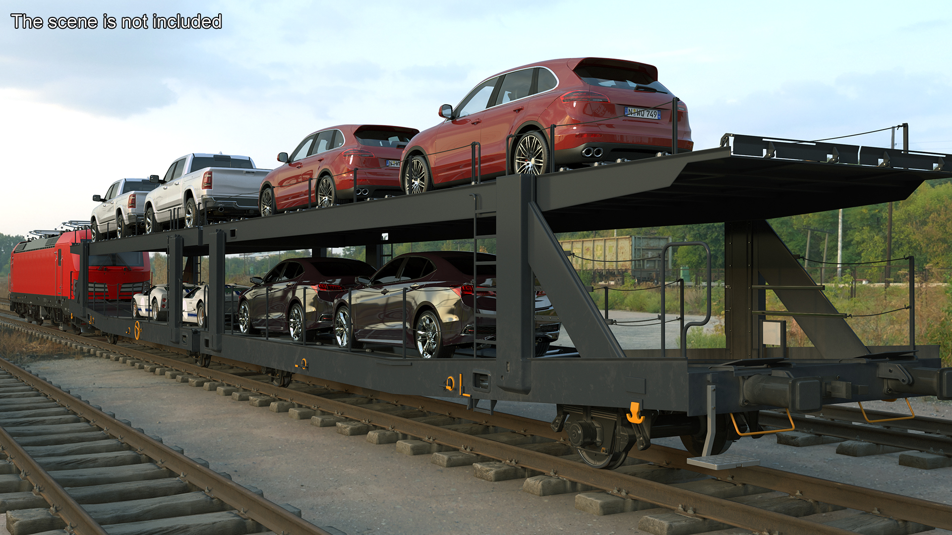 3D Rail Locomotive with Full Load of Vehicle Auto