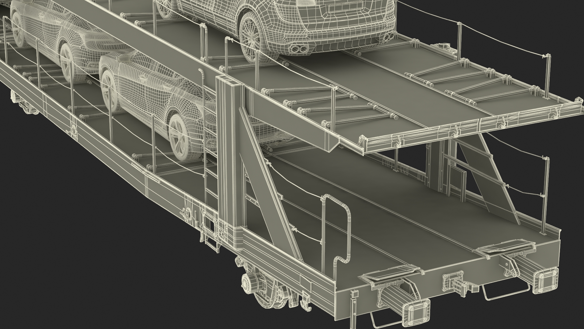 3D Rail Locomotive with Full Load of Vehicle Auto