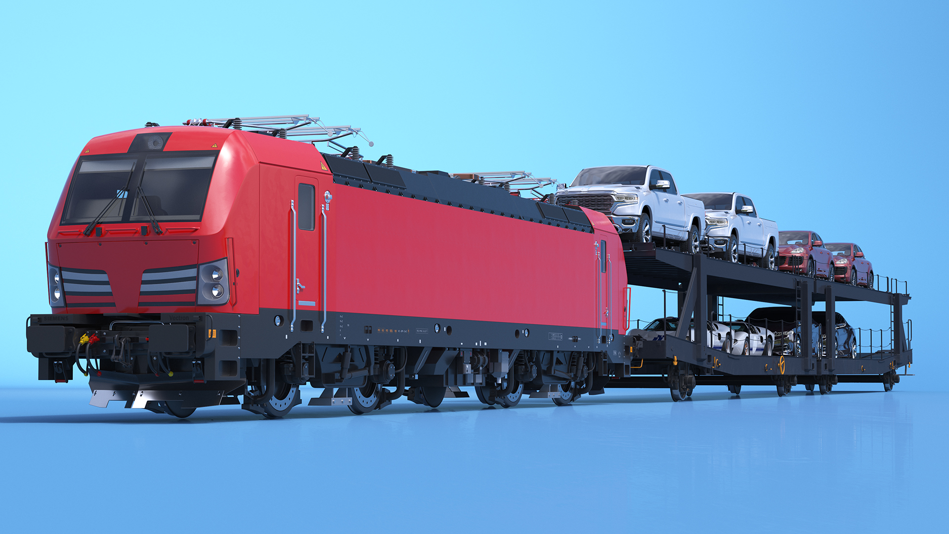 3D Rail Locomotive with Full Load of Vehicle Auto