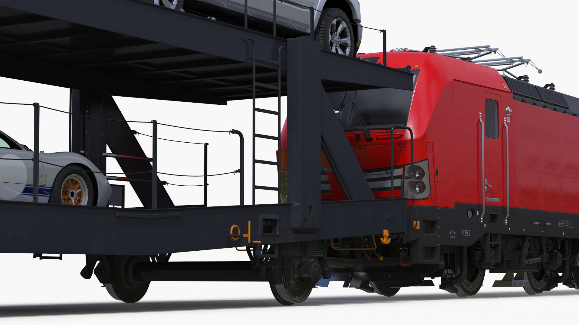 3D Rail Locomotive with Full Load of Vehicle Auto