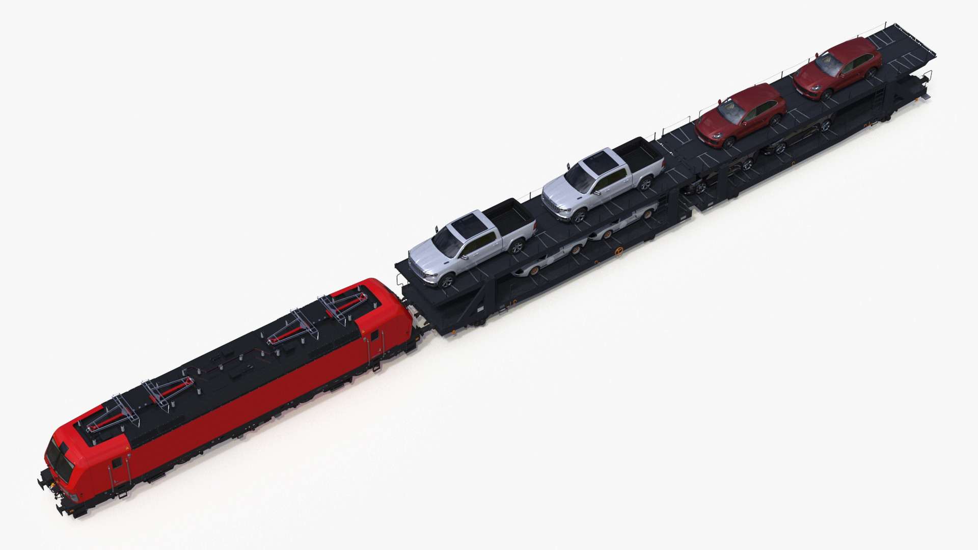 3D Rail Locomotive with Full Load of Vehicle Auto