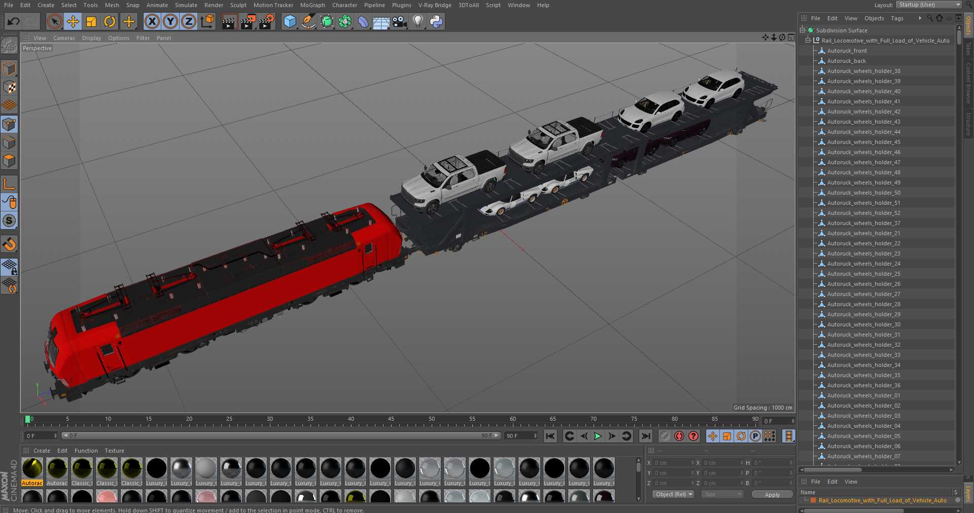3D Rail Locomotive with Full Load of Vehicle Auto