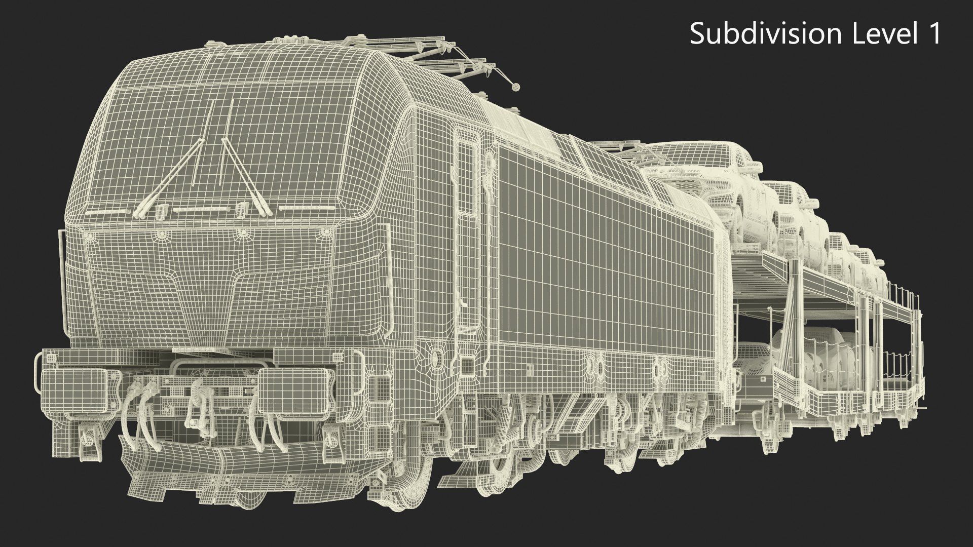 3D Rail Locomotive with Full Load of Vehicle Auto