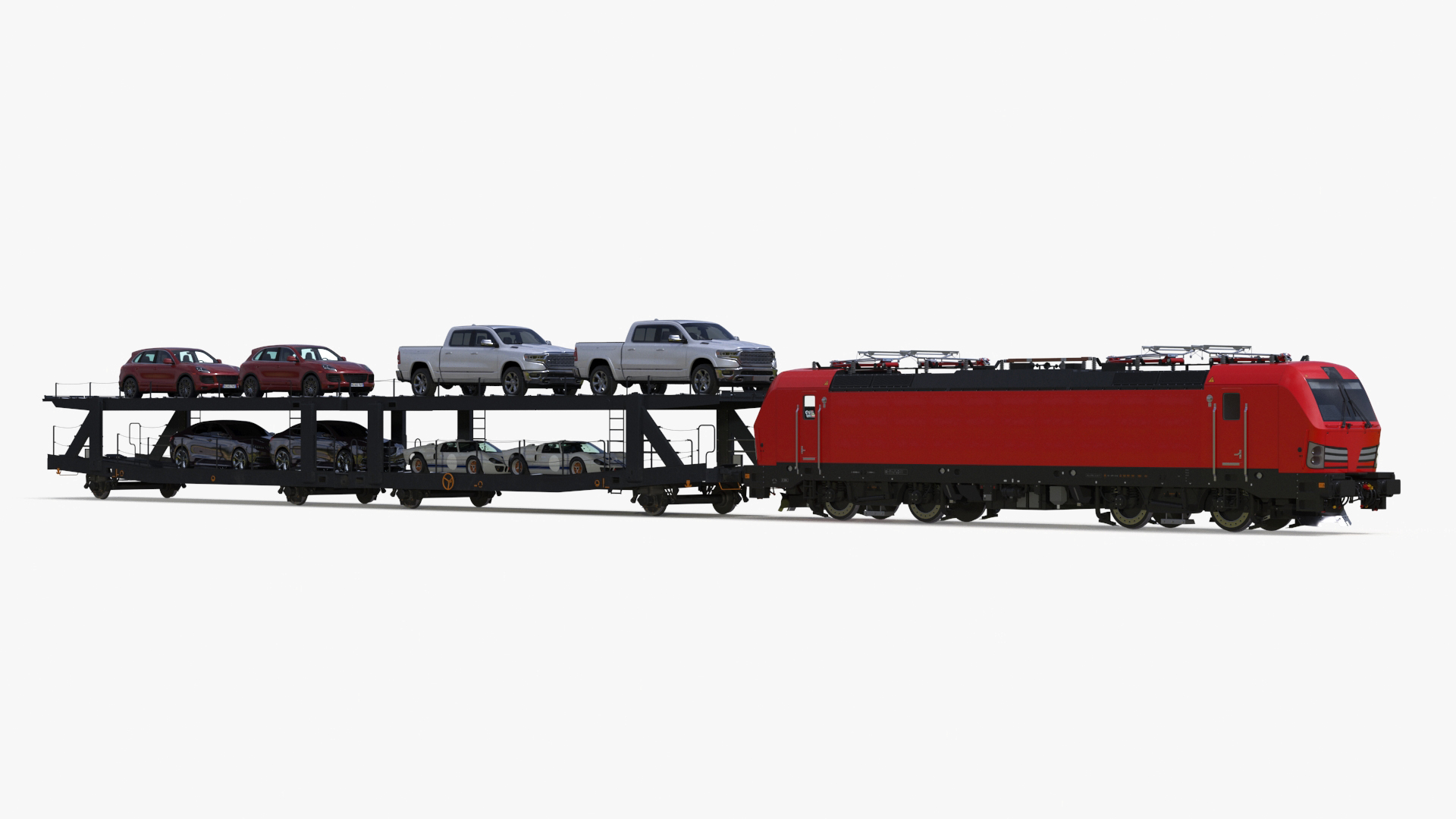 3D Rail Locomotive with Full Load of Vehicle Auto