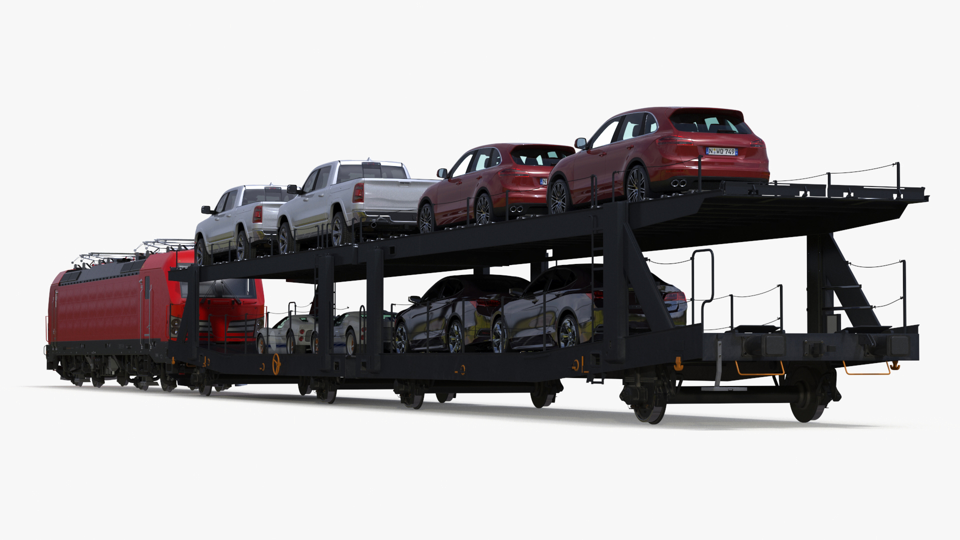 3D Rail Locomotive with Full Load of Vehicle Auto
