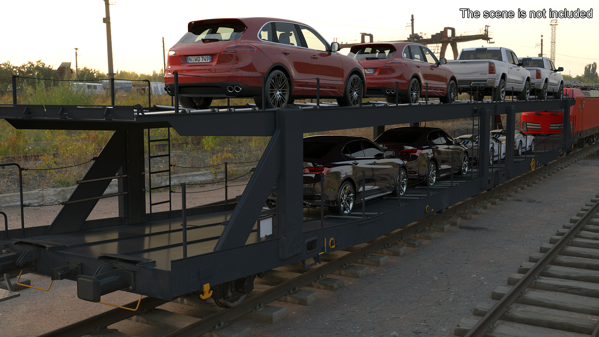 3D Rail Locomotive with Full Load of Vehicle Auto