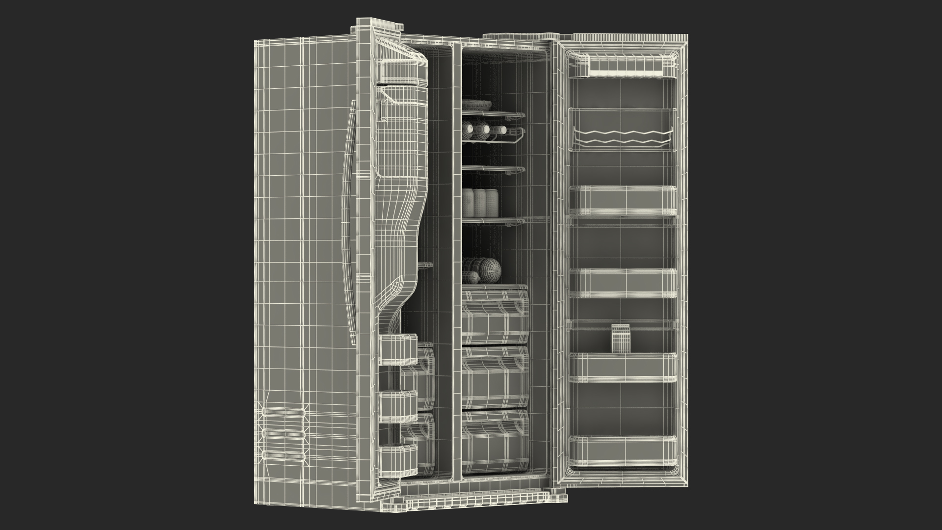 3D model Side By Side Refrigerators Open with Products
