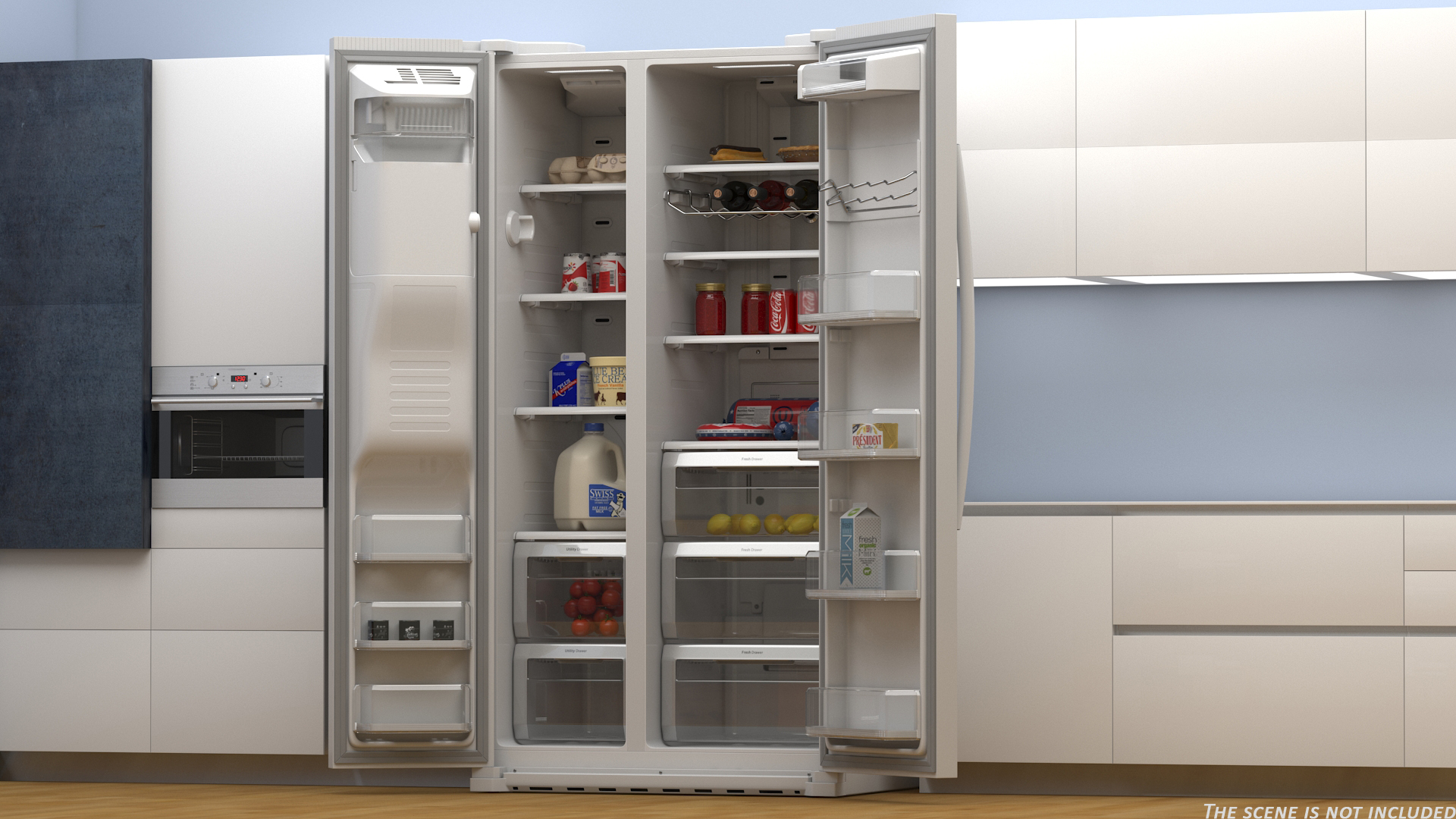 3D model Side By Side Refrigerators Open with Products