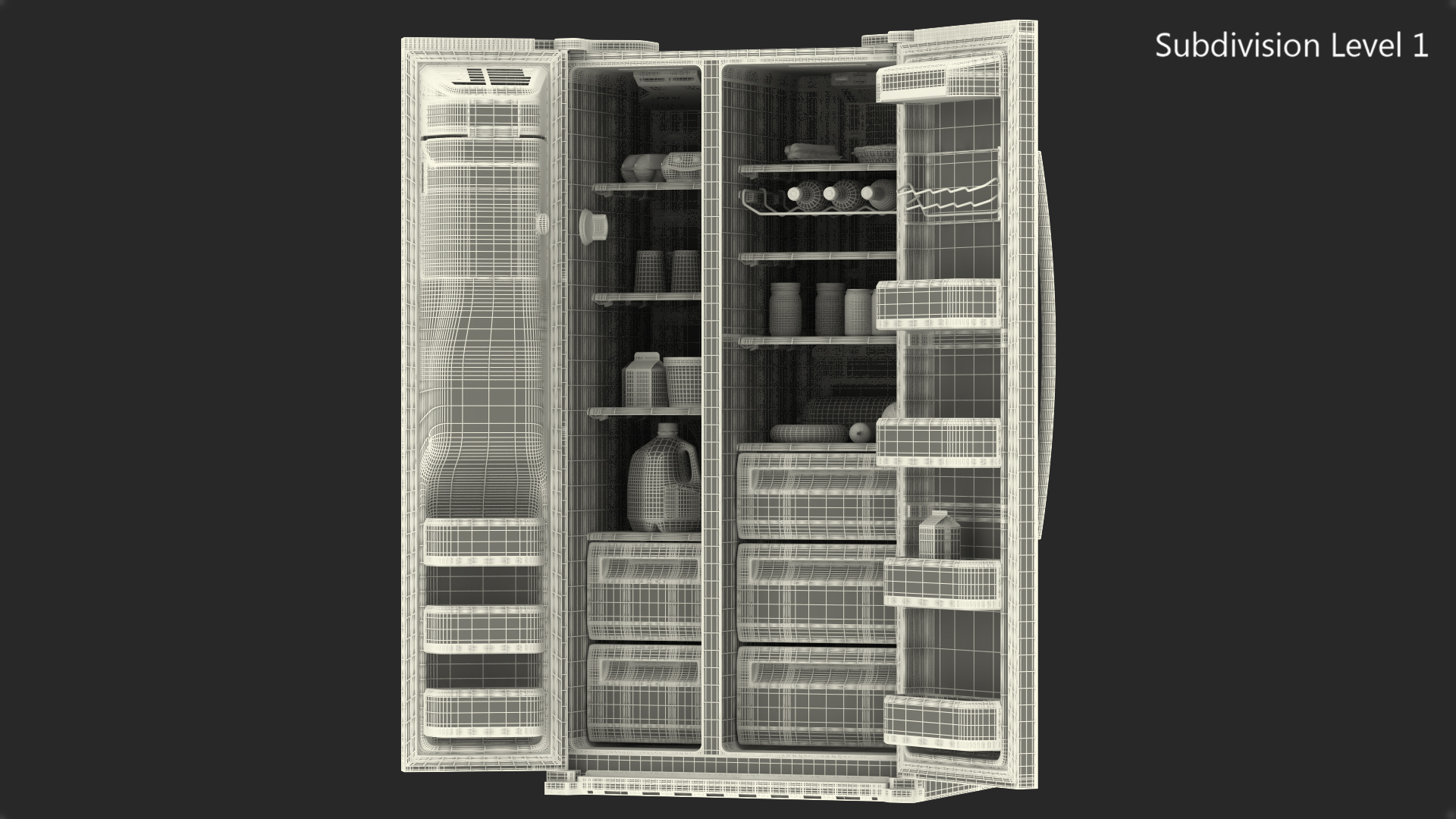 3D model Side By Side Refrigerators Open with Products