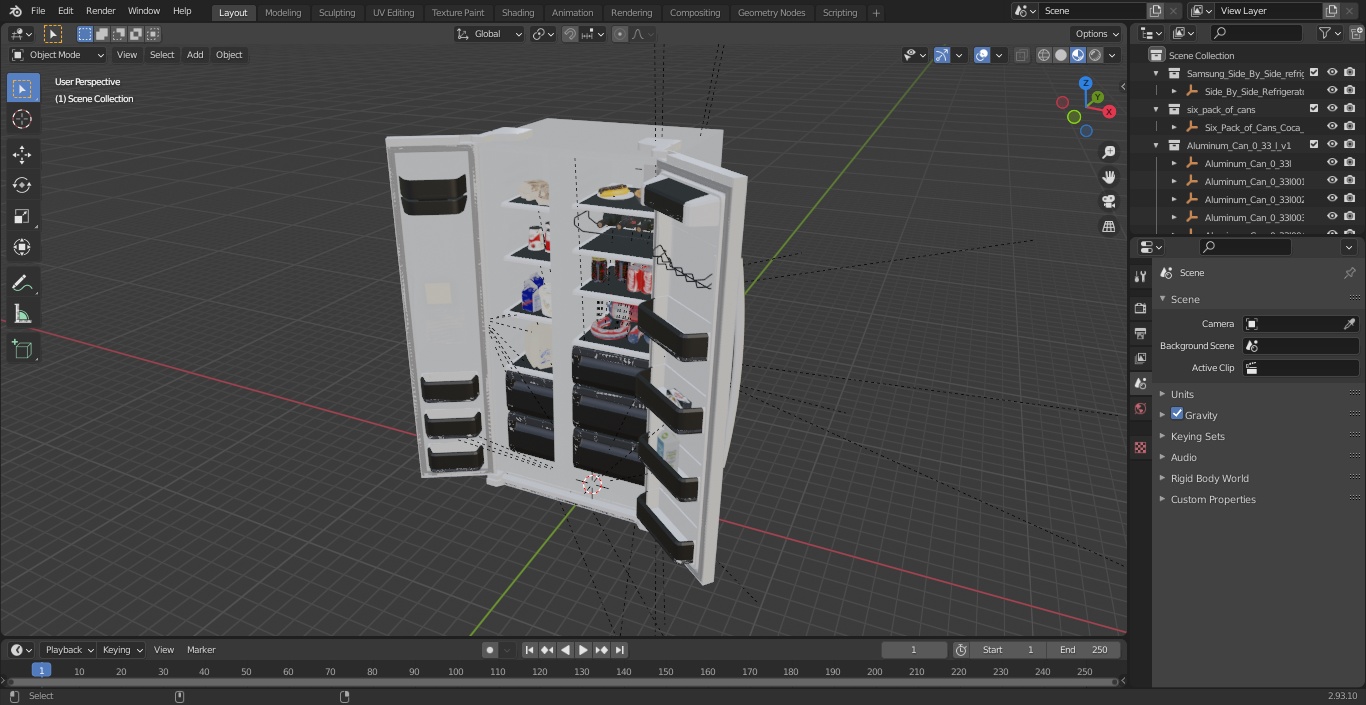 3D model Side By Side Refrigerators Open with Products