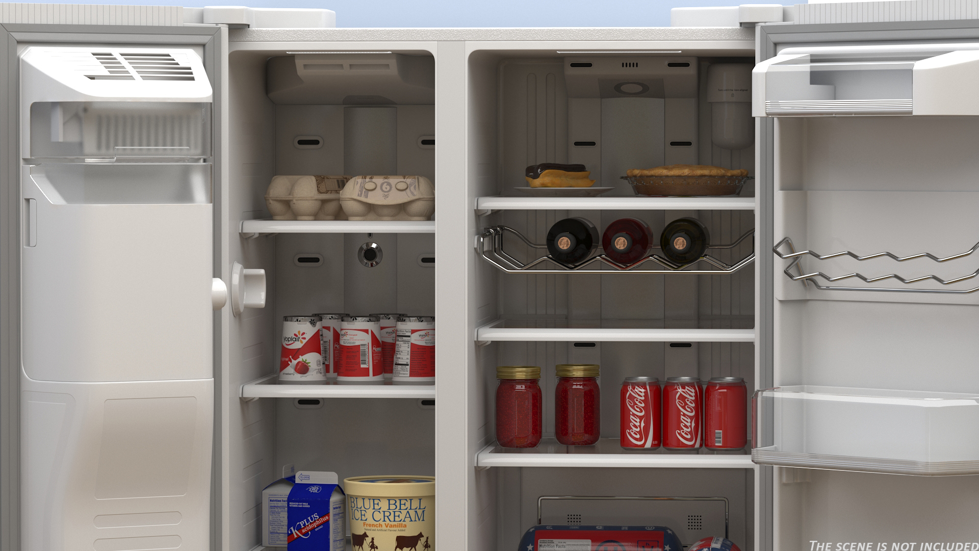 3D model Side By Side Refrigerators Open with Products