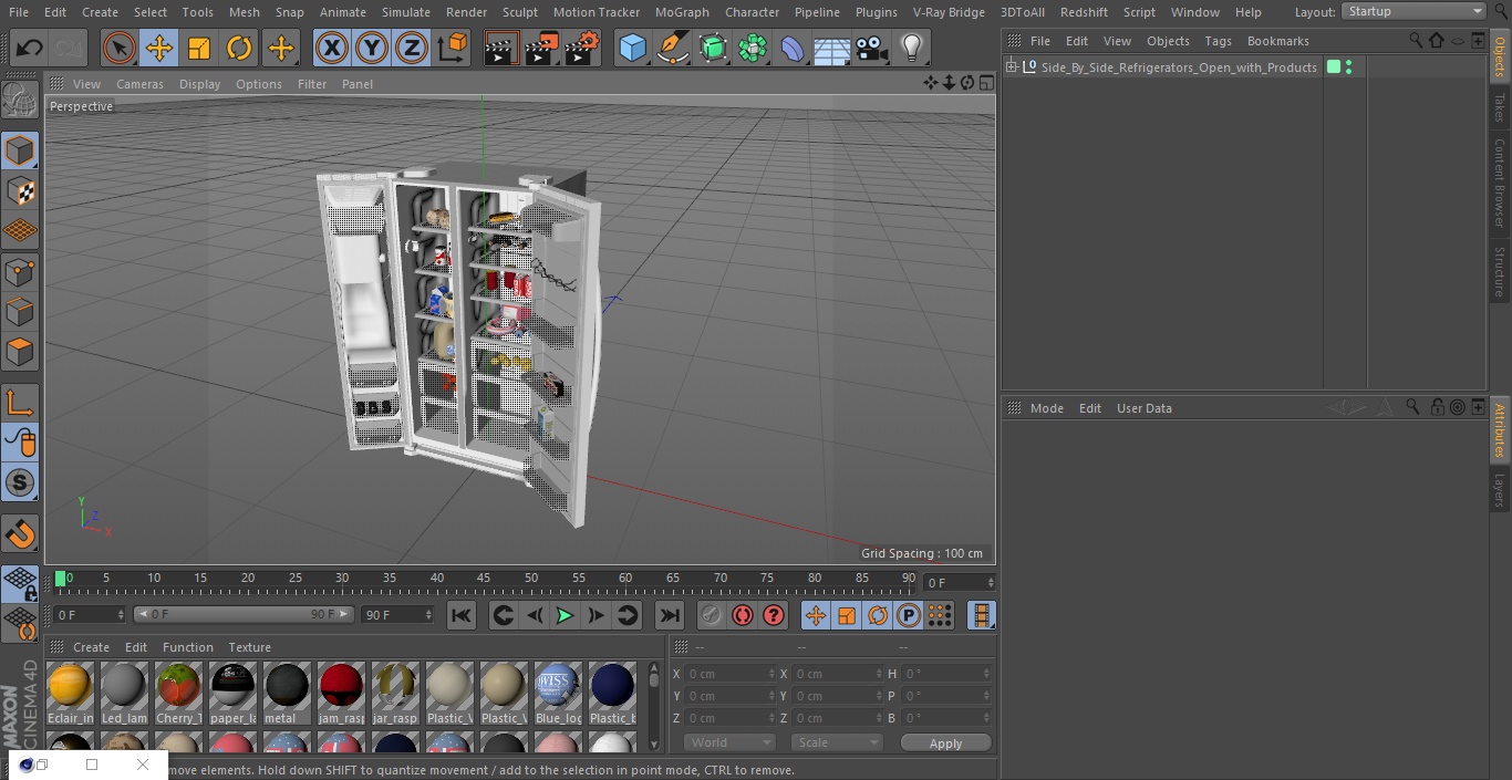 3D model Side By Side Refrigerators Open with Products