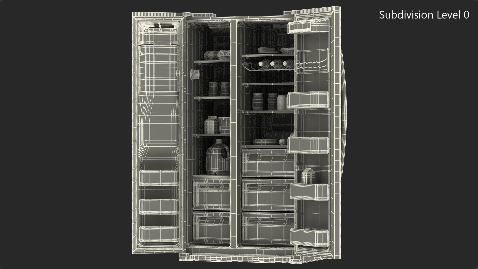 3D model Side By Side Refrigerators Open with Products