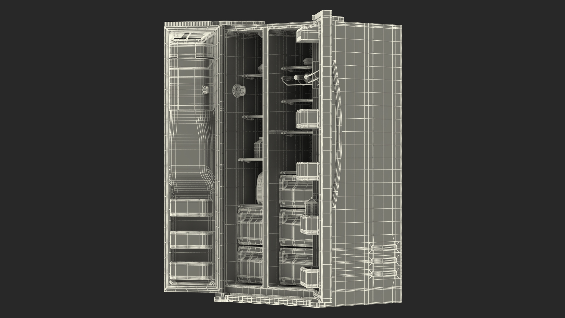 3D model Side By Side Refrigerators Open with Products