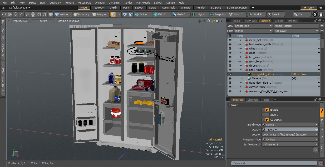 3D model Side By Side Refrigerators Open with Products