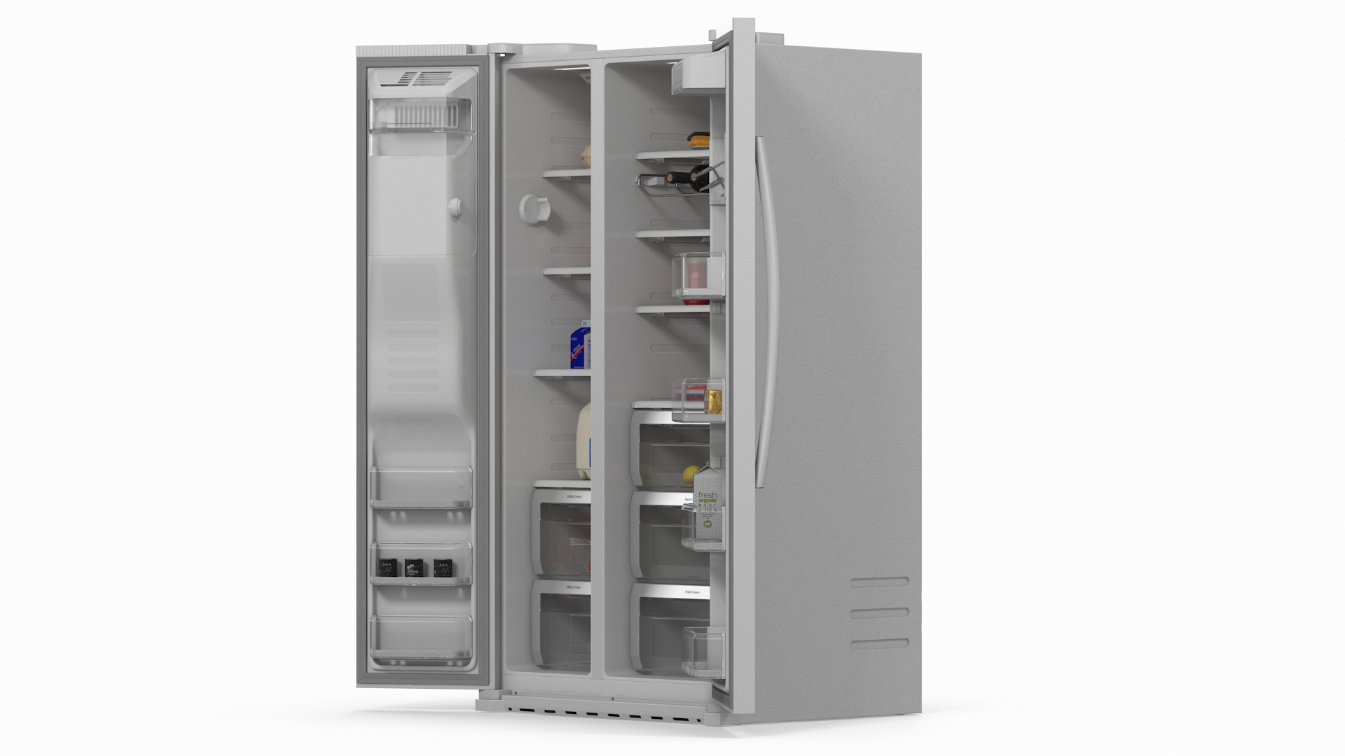 3D model Side By Side Refrigerators Open with Products