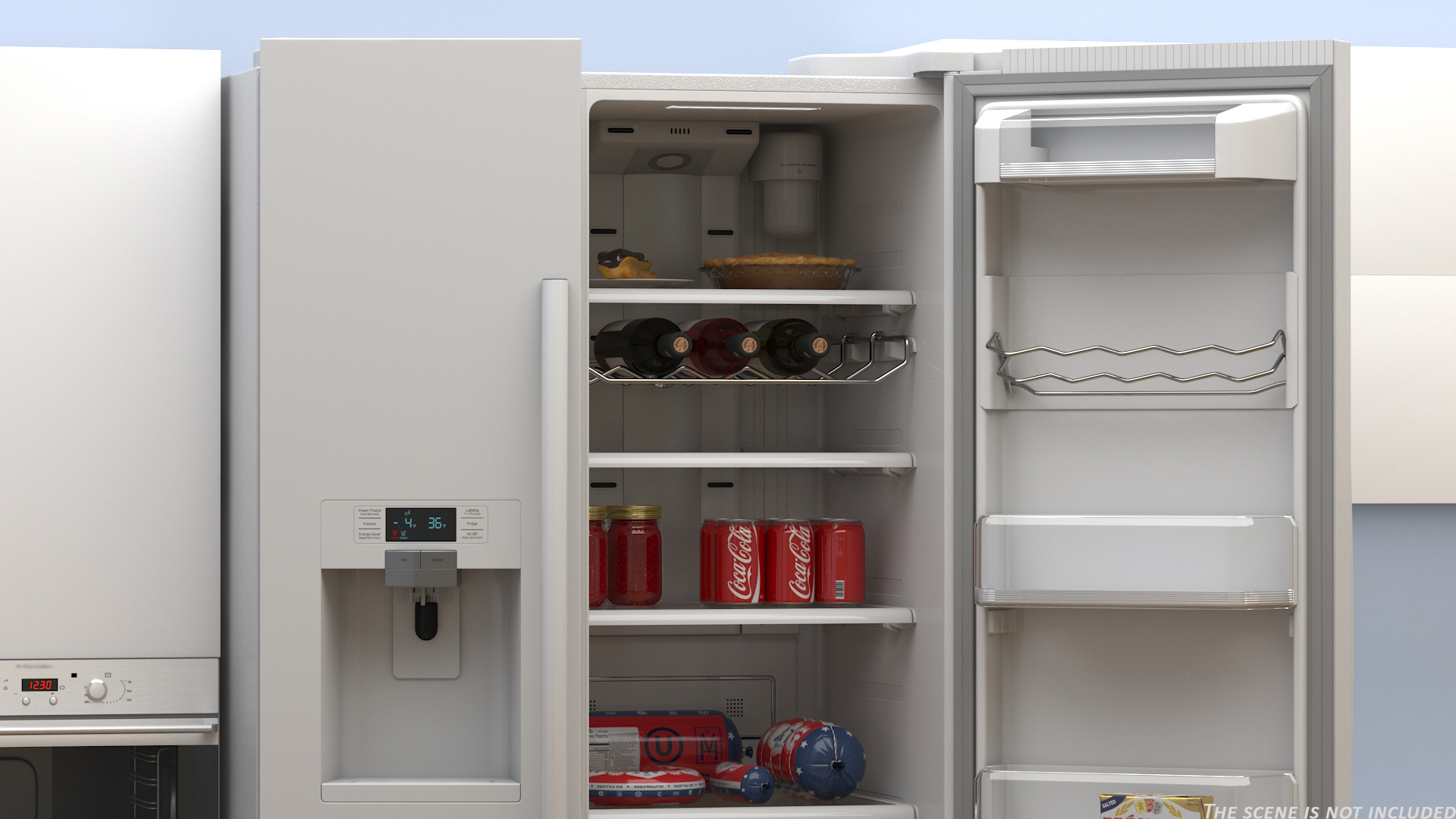 3D model Side By Side Refrigerators Open with Products