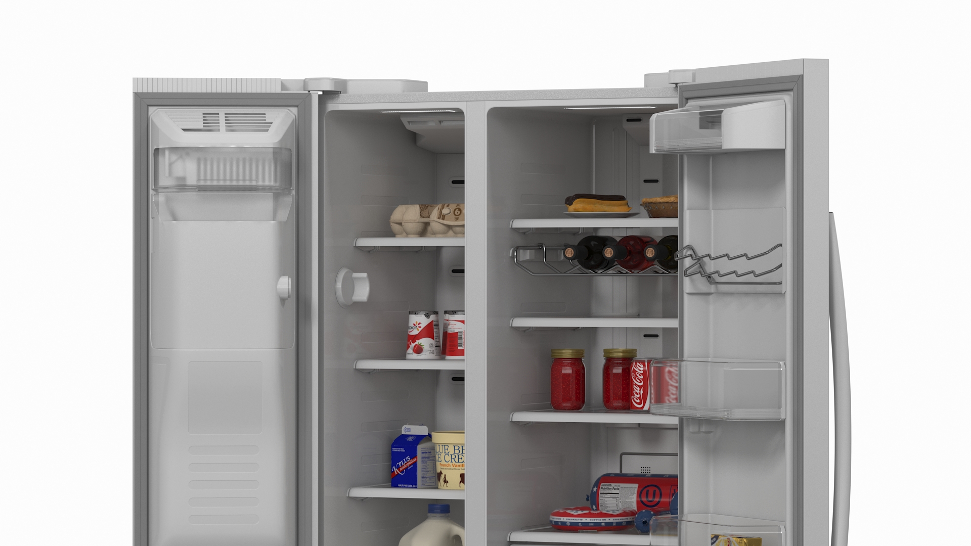 3D model Side By Side Refrigerators Open with Products