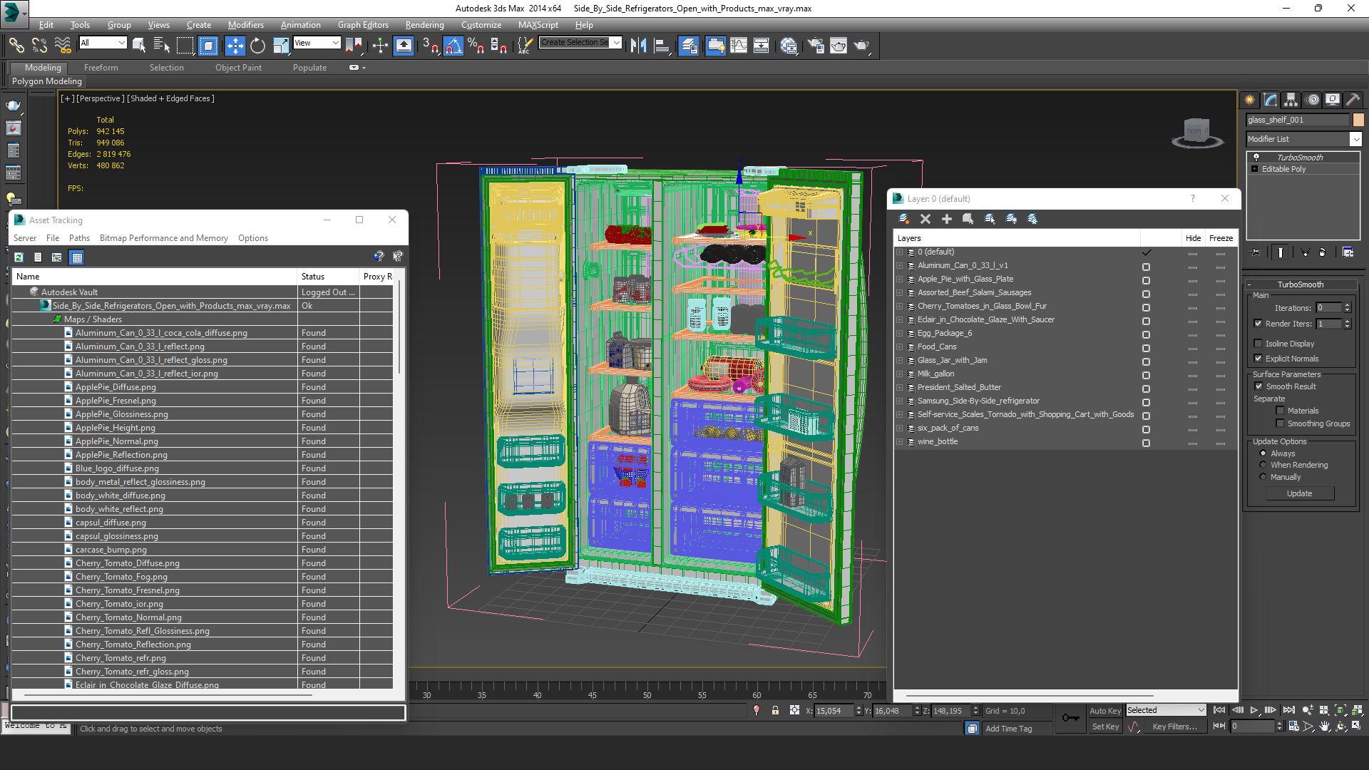 3D model Side By Side Refrigerators Open with Products