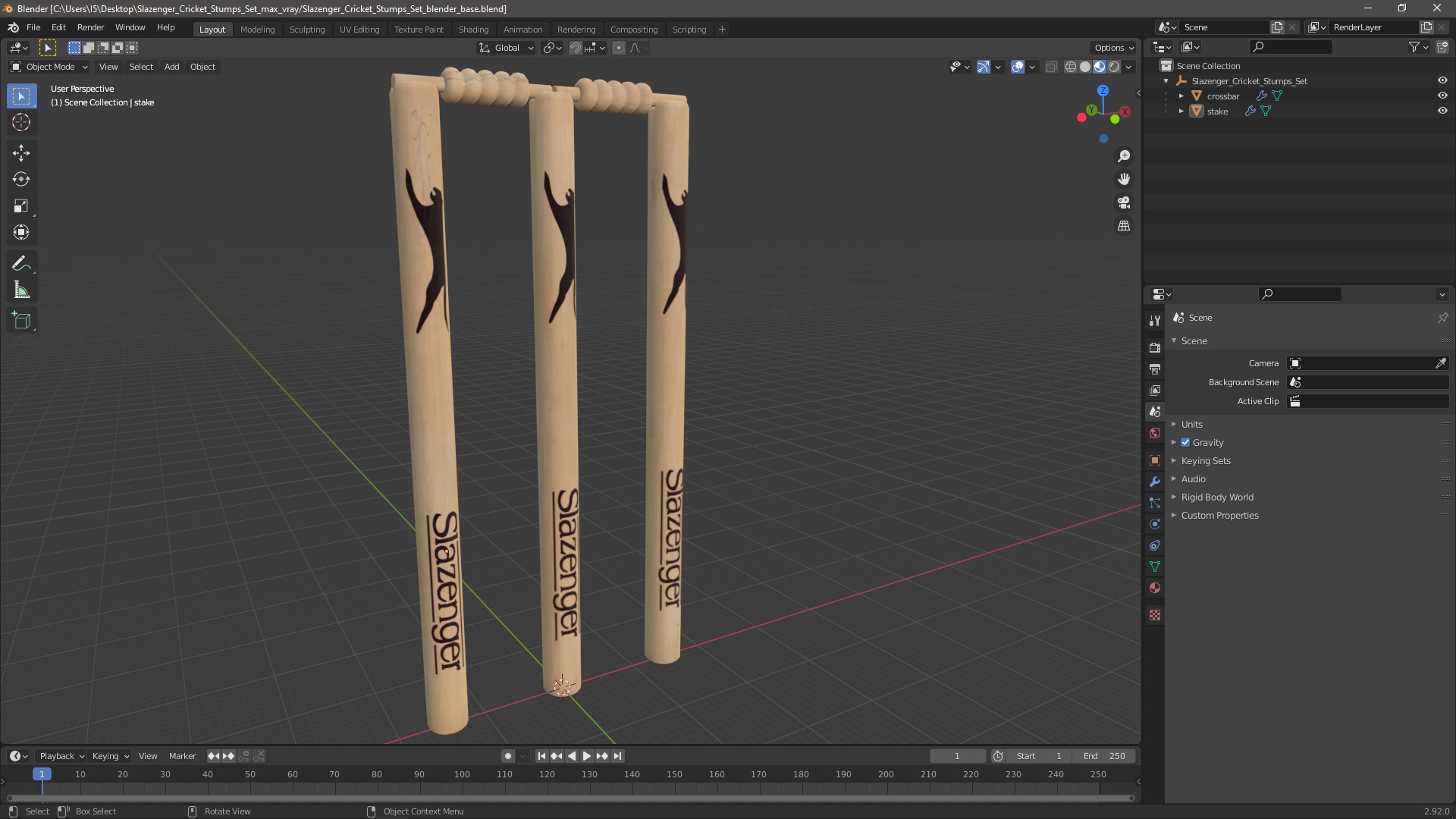 3D Slazenger Cricket Stumps Set model