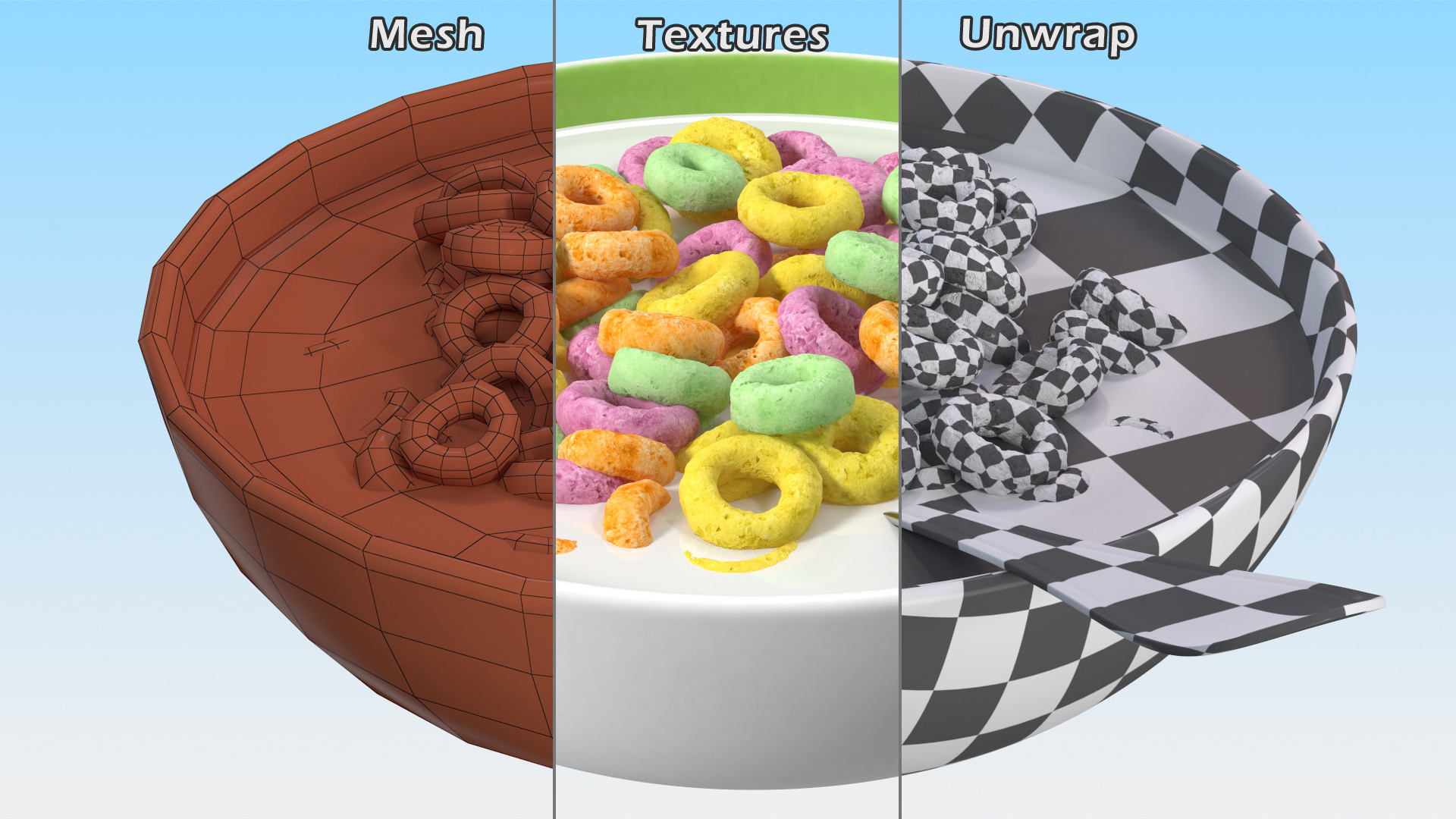 3D Colored Cereals Rings Breakfast with Milk