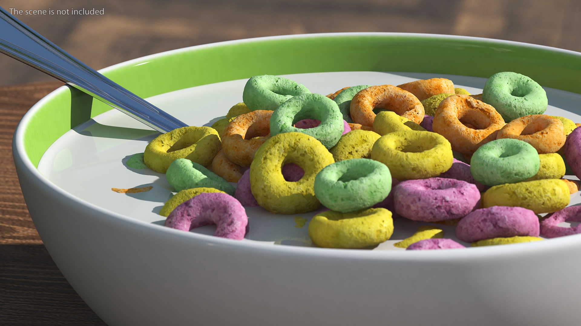3D Colored Cereals Rings Breakfast with Milk