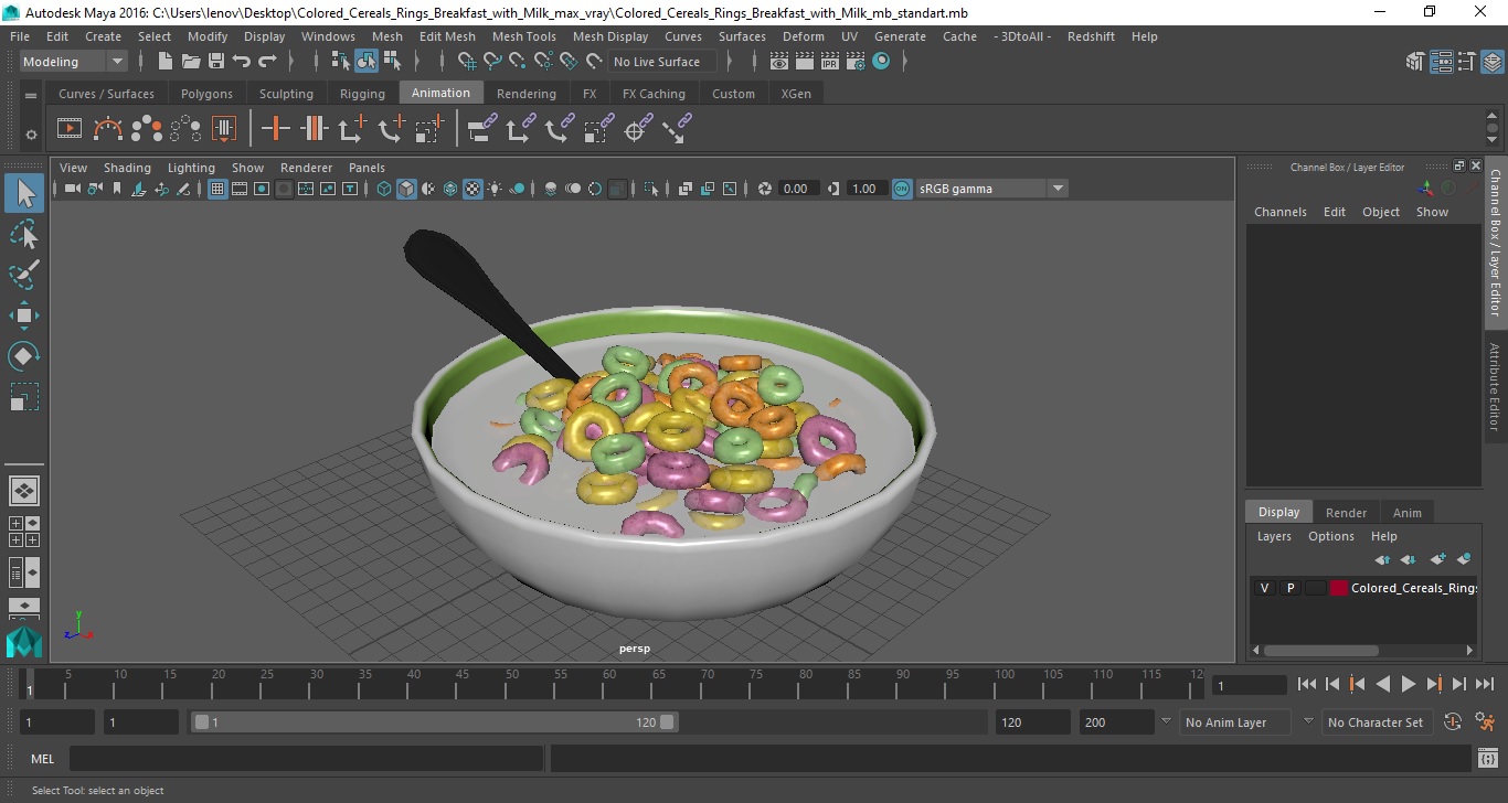 3D Colored Cereals Rings Breakfast with Milk