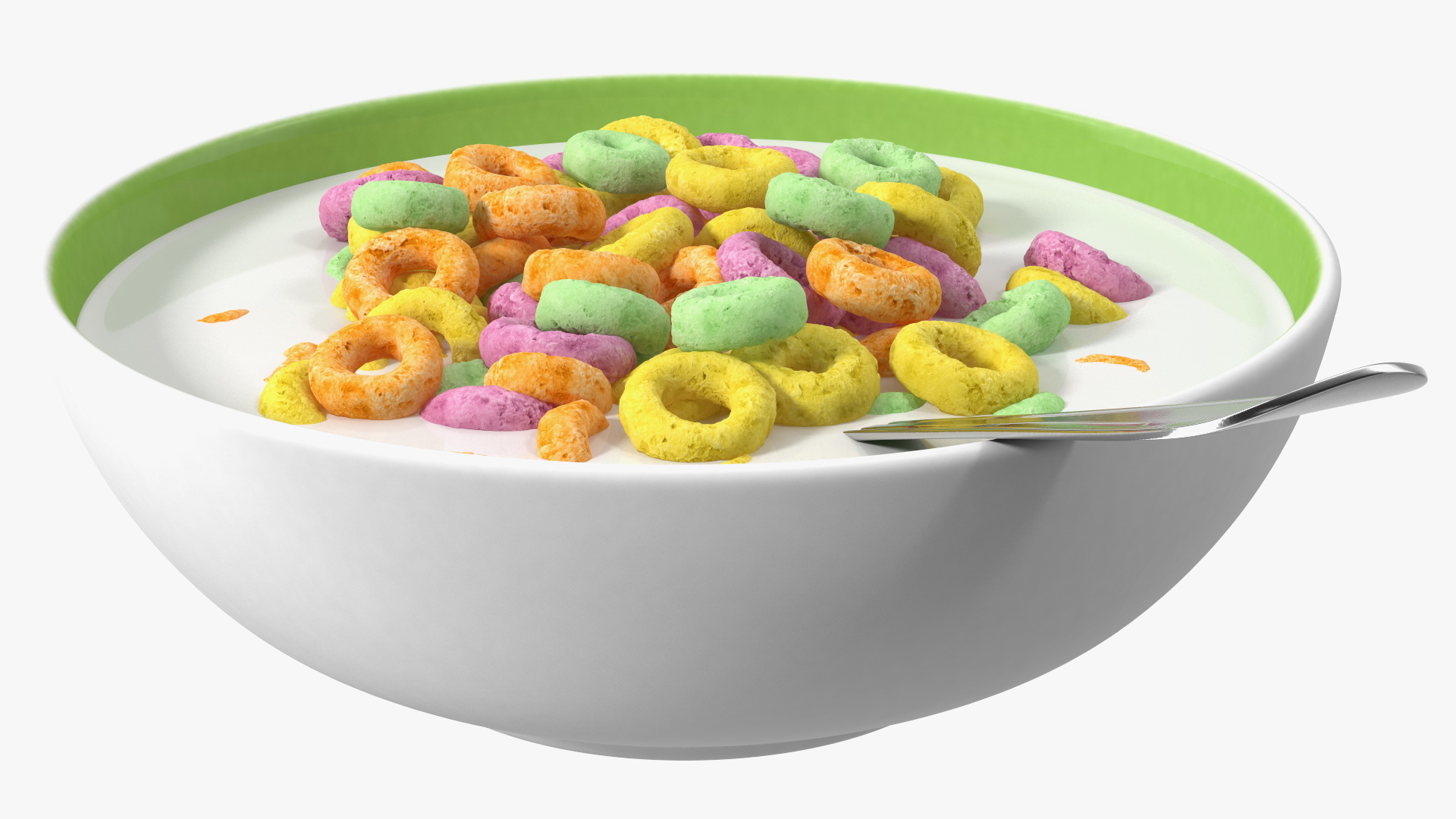 3D Colored Cereals Rings Breakfast with Milk