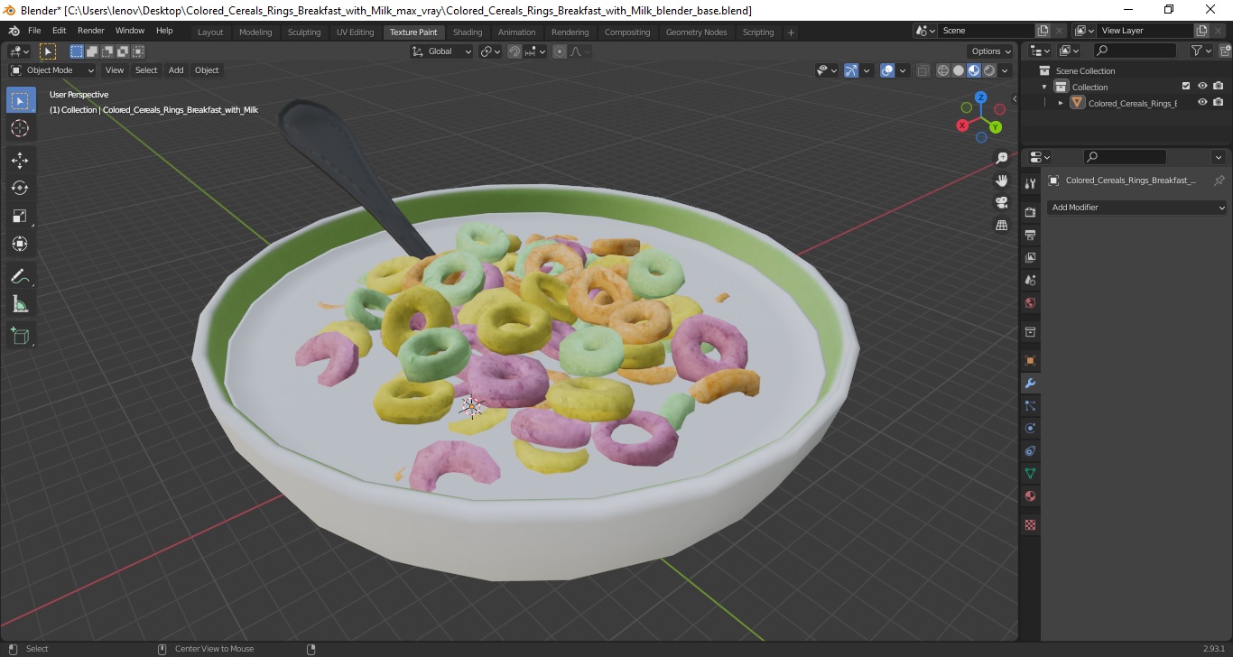 3D Colored Cereals Rings Breakfast with Milk