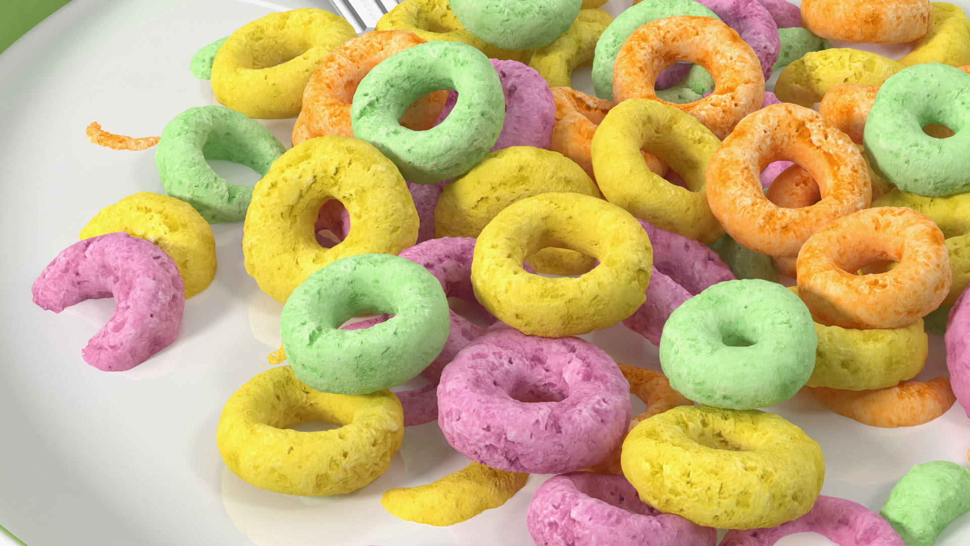 3D Colored Cereals Rings Breakfast with Milk