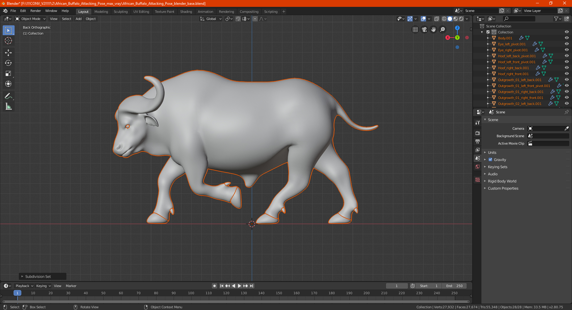 3D model African Buffalo Attacking Pose
