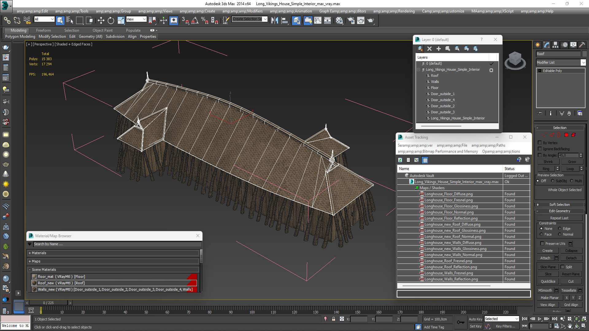 Long Vikings House Simple Interior 3D model
