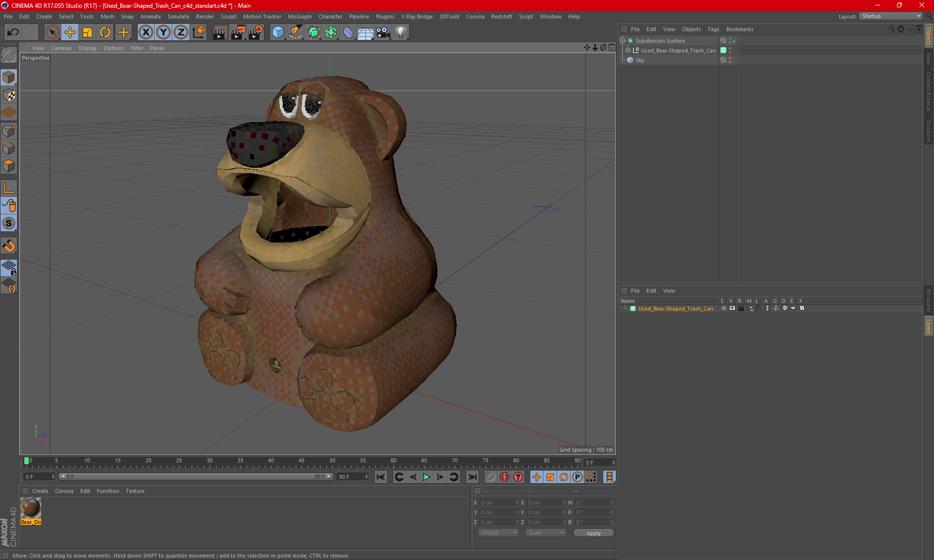 3D Used Bear-Shaped Trash Can