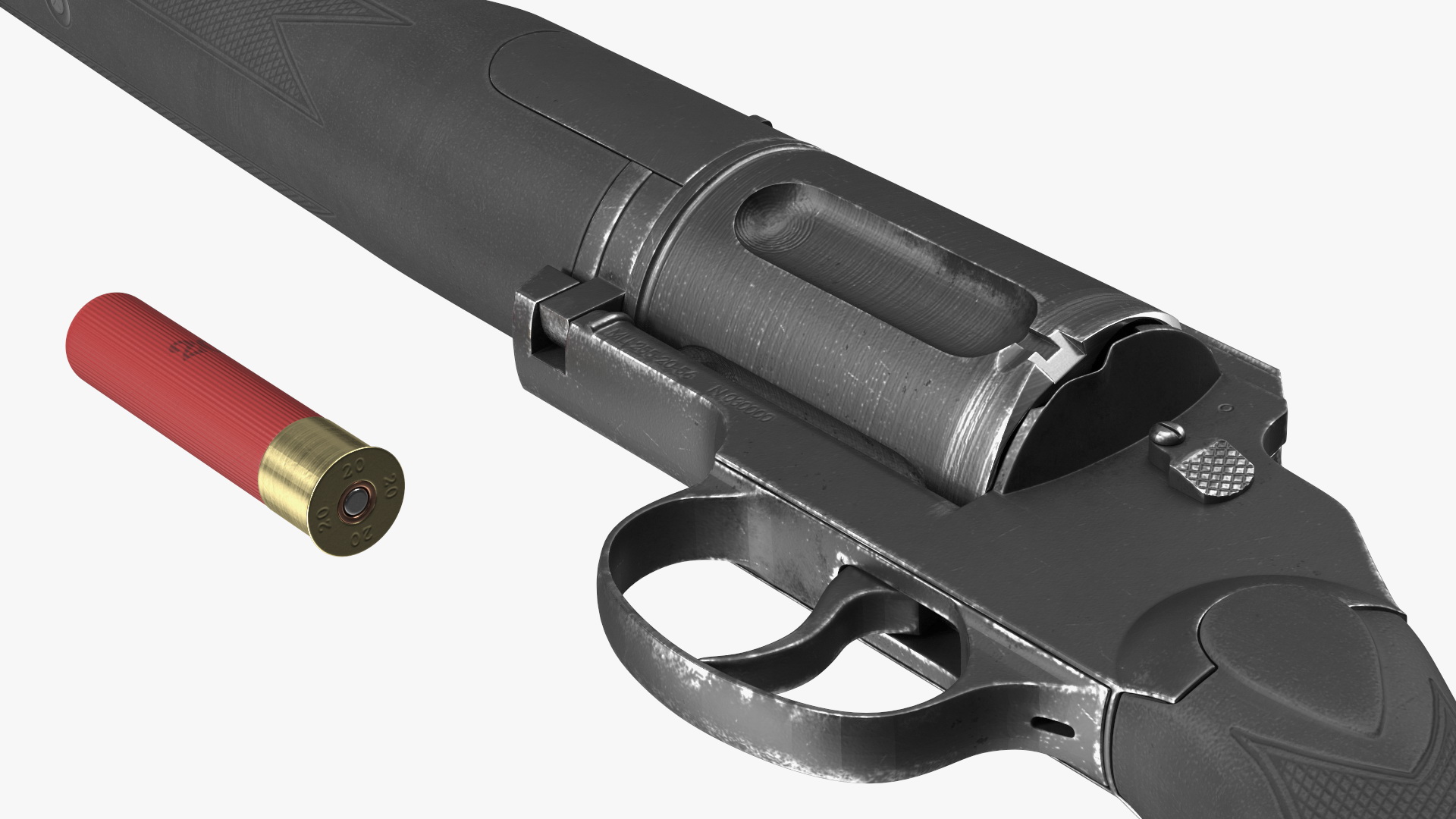 3D Russian Revolving Shotgun MTs255 Polymer Worn Rigged for Maya