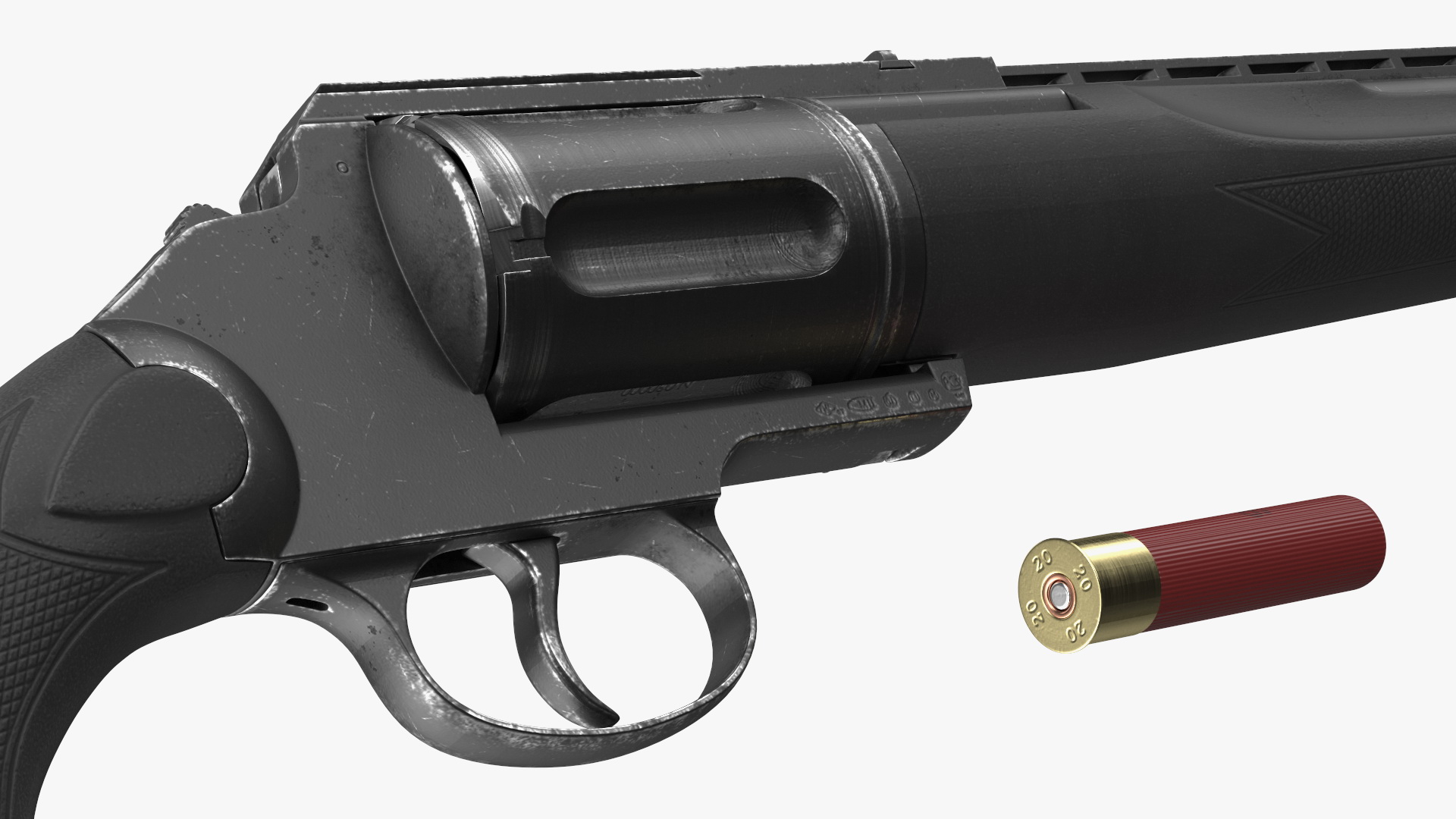 3D Russian Revolving Shotgun MTs255 Polymer Worn Rigged for Maya