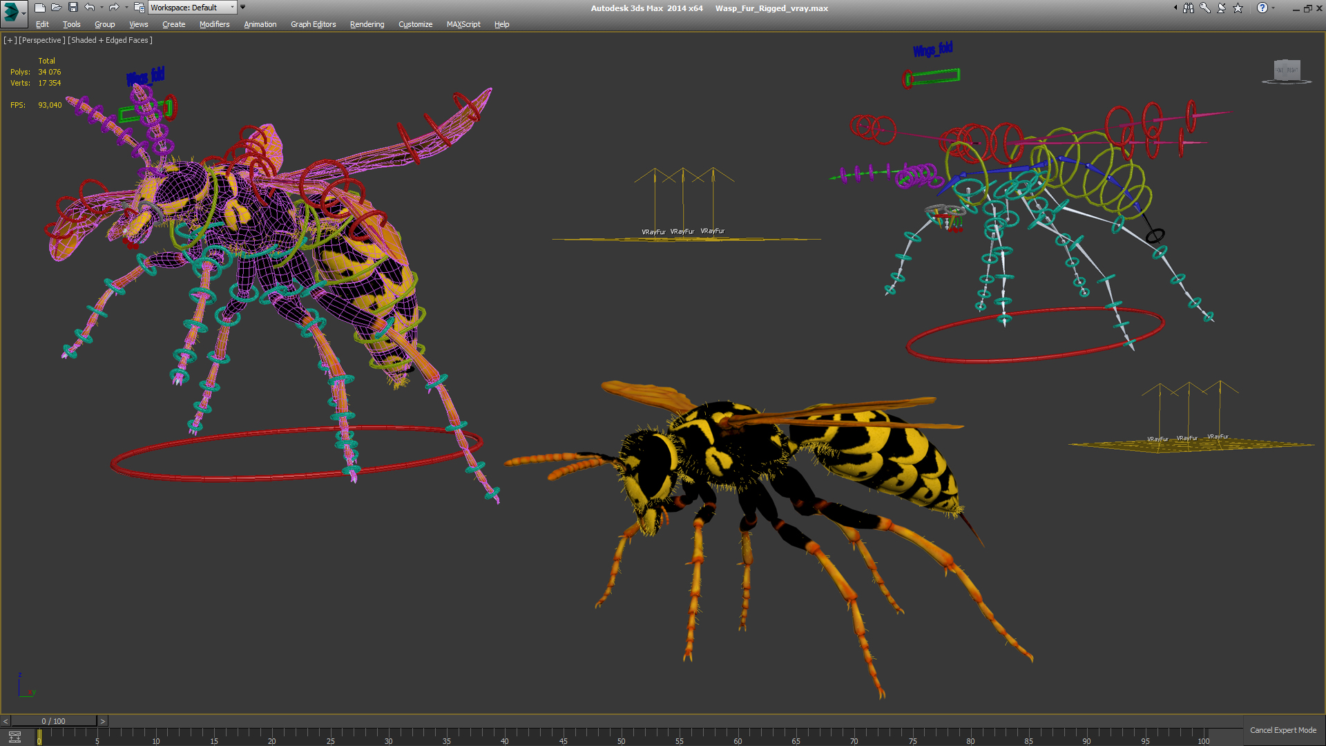 3D model Wasp Fur Rigged