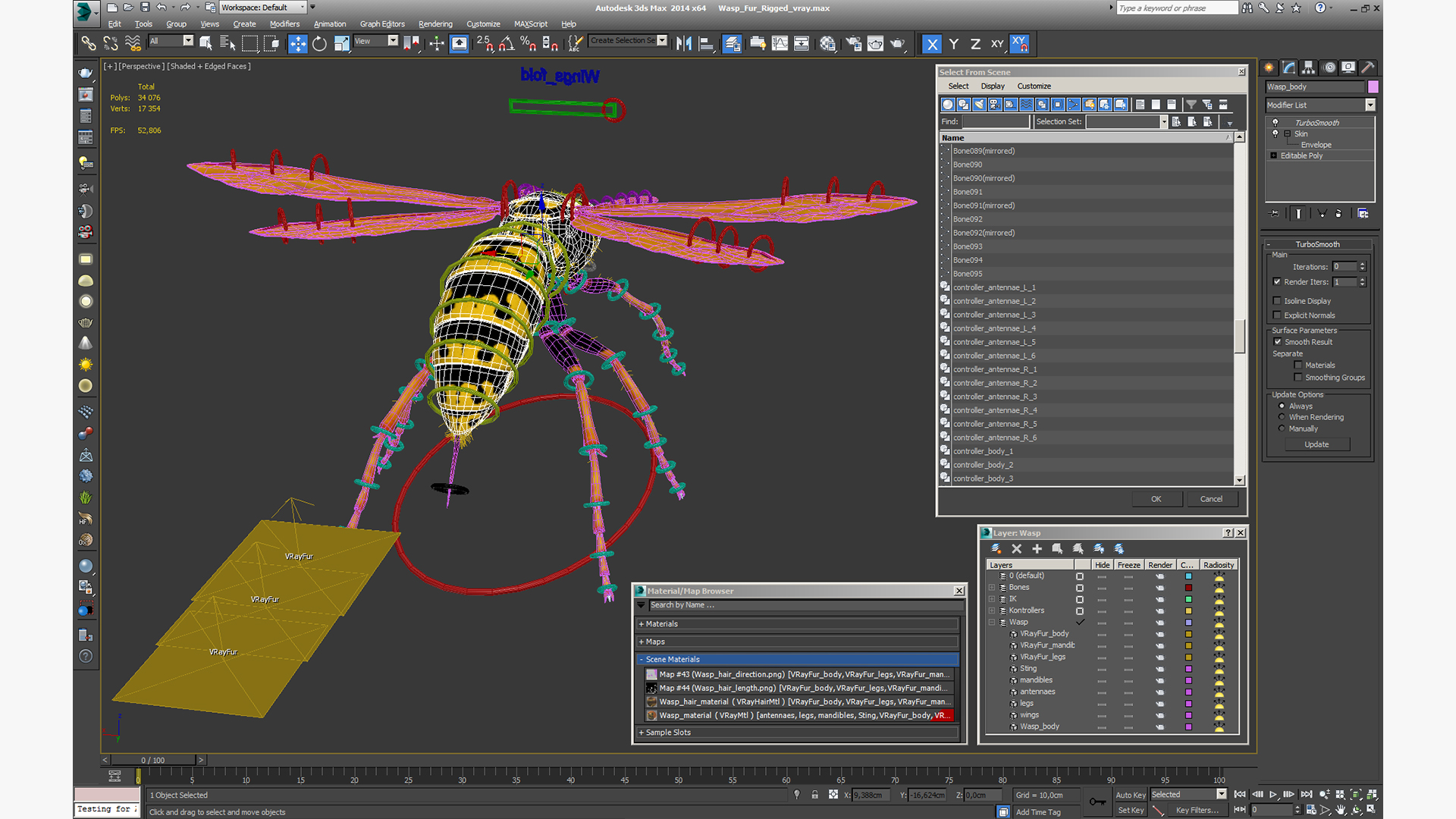 3D model Wasp Fur Rigged