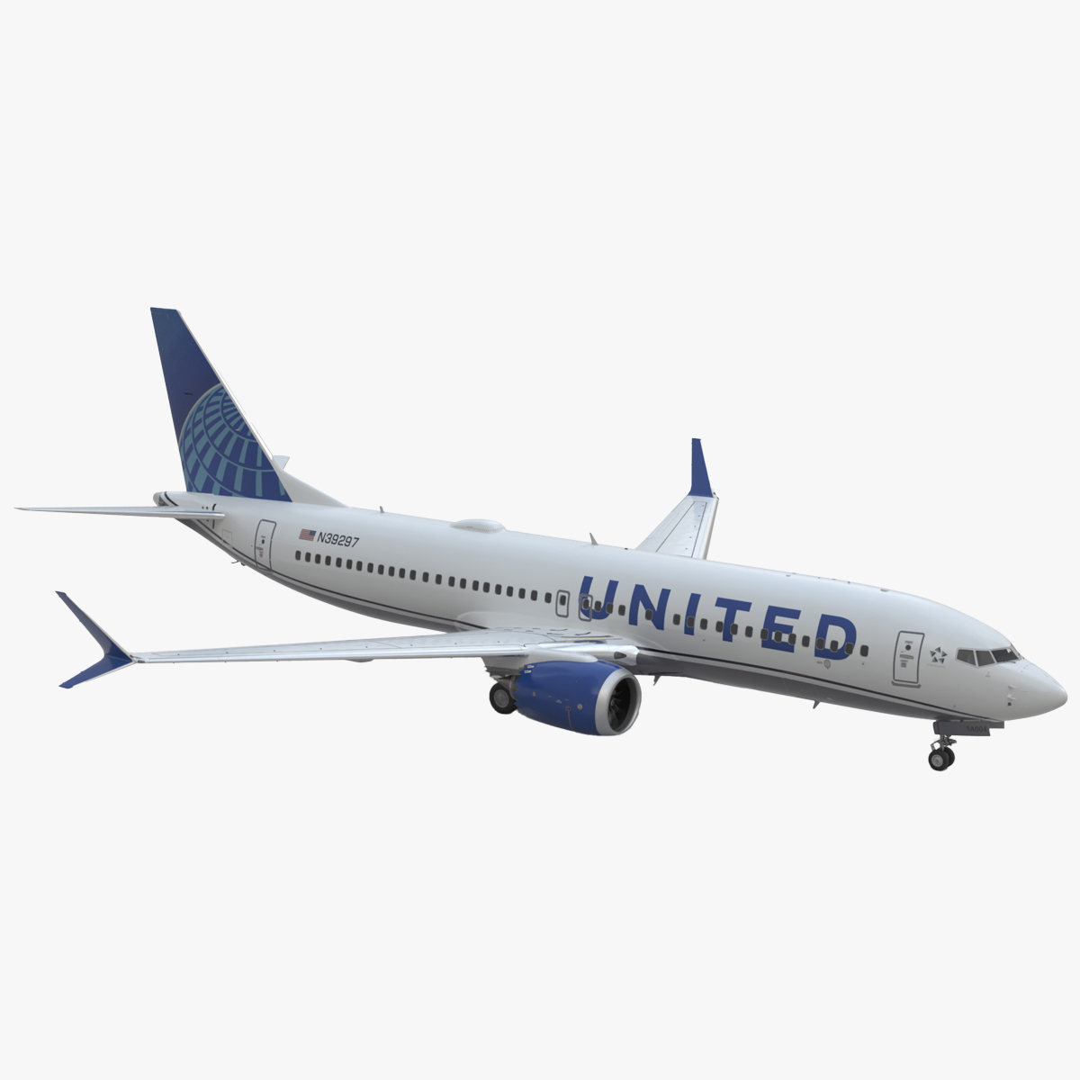 3D United Airlines Boeing 737 Max 8 Rigged for Maya model