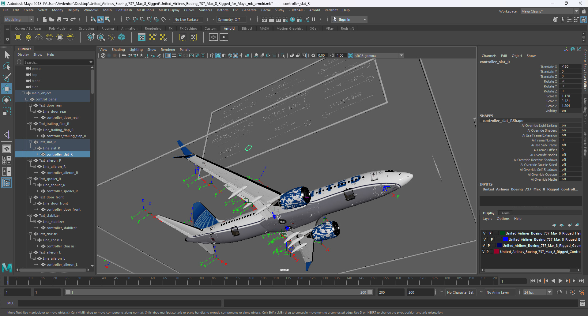 3D United Airlines Boeing 737 Max 8 Rigged for Maya model