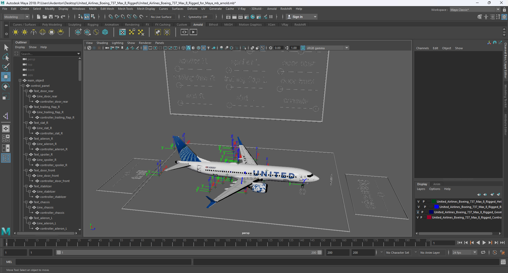 3D United Airlines Boeing 737 Max 8 Rigged for Maya model