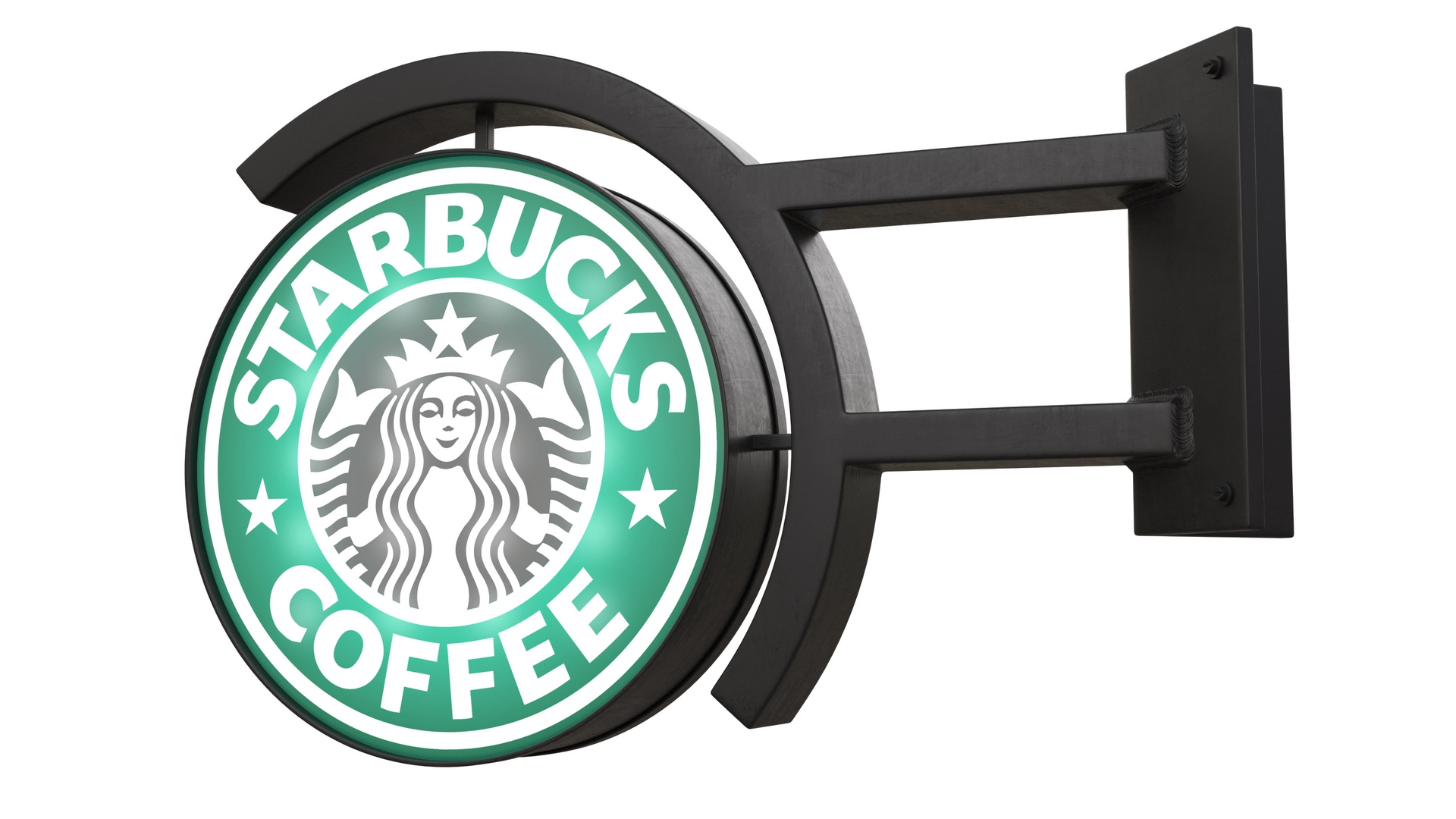 3D Corner Starbucks Signage Wall Mounted Light On