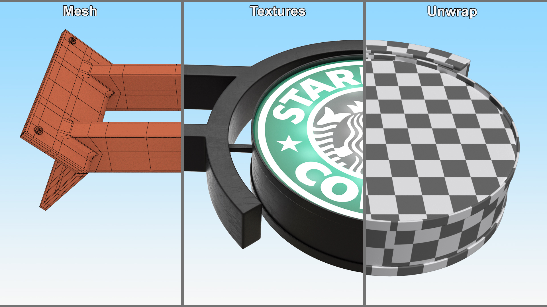 3D Corner Starbucks Signage Wall Mounted Light On