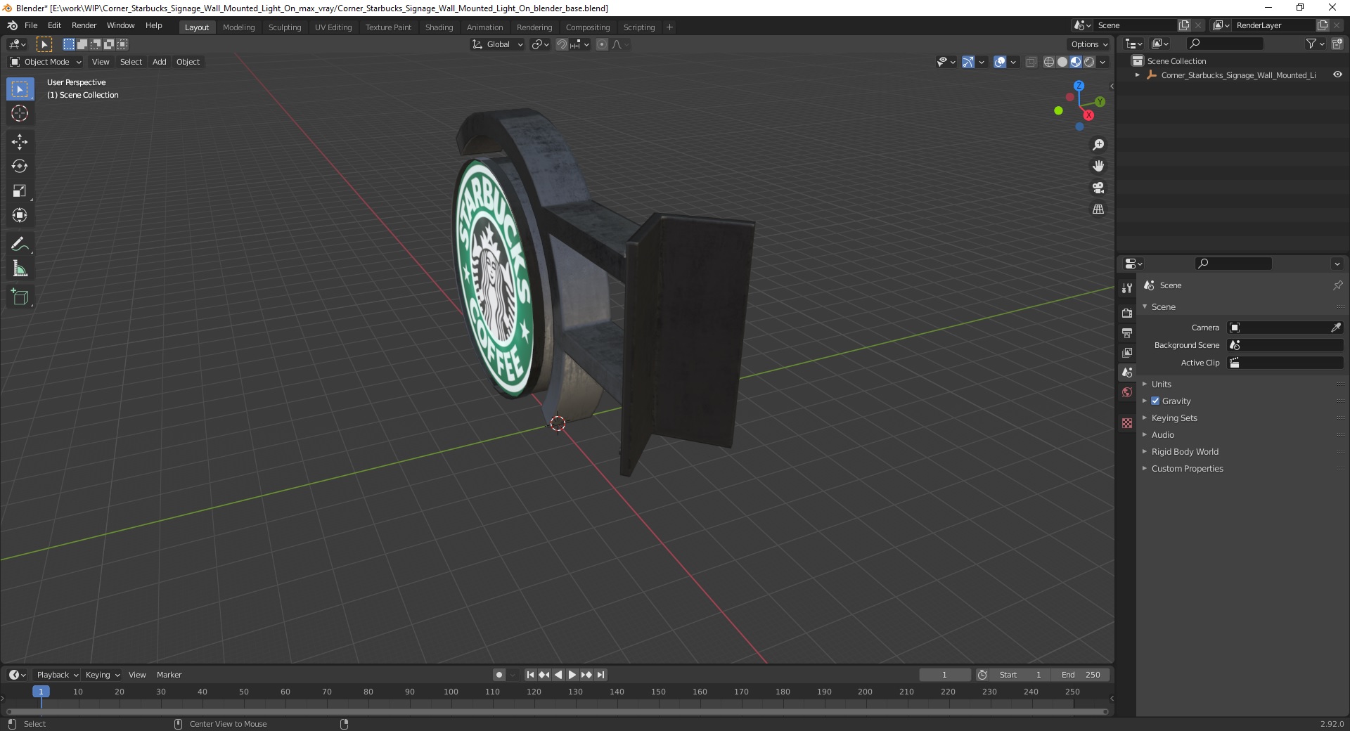 3D Corner Starbucks Signage Wall Mounted Light On