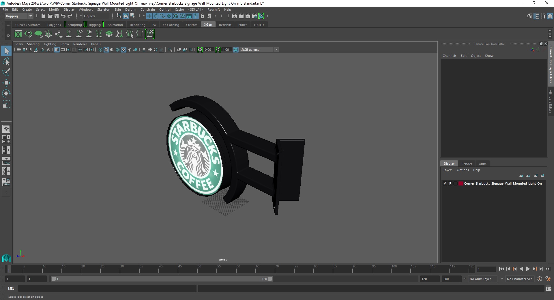 3D Corner Starbucks Signage Wall Mounted Light On