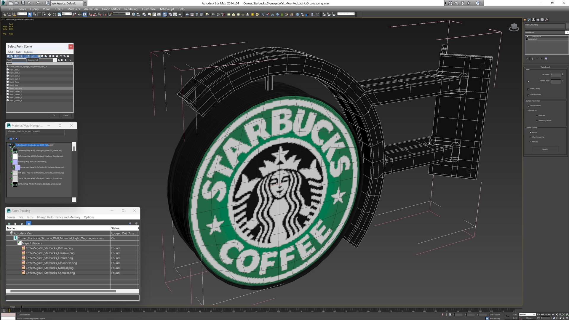 3D Corner Starbucks Signage Wall Mounted Light On