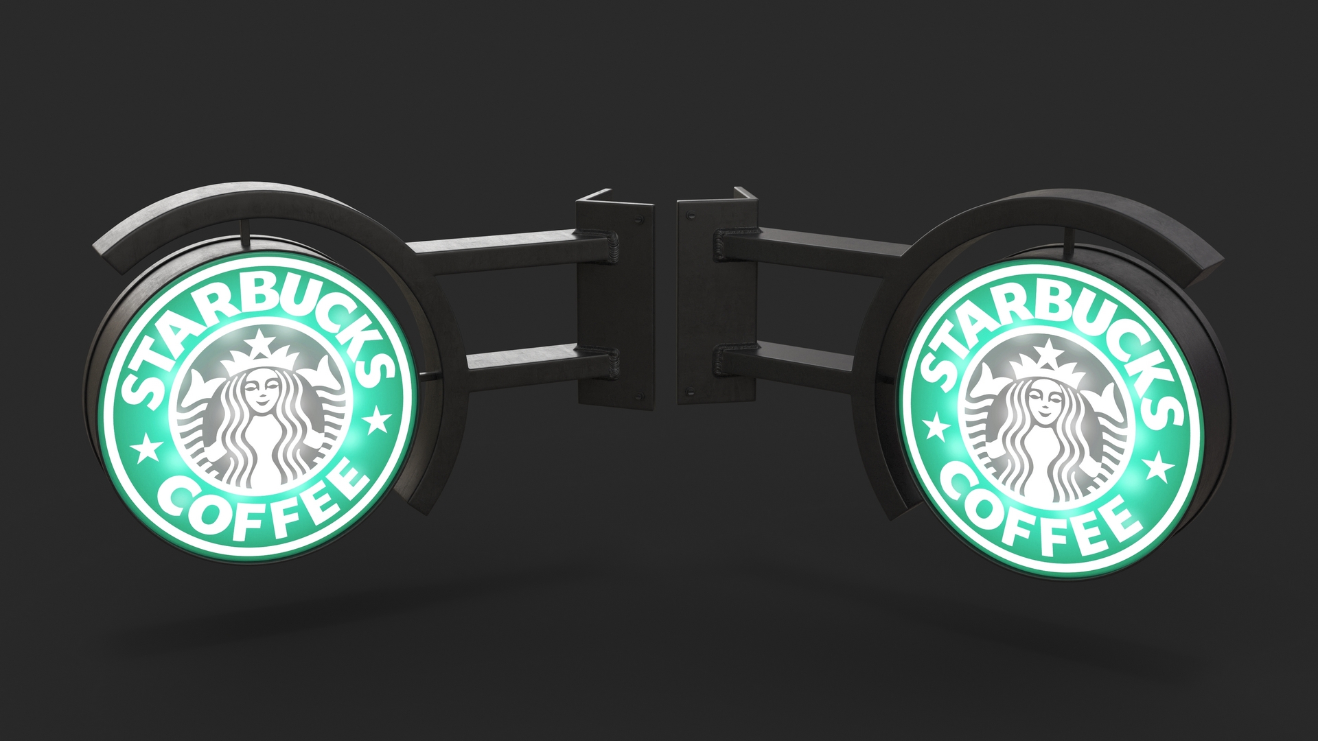 3D Corner Starbucks Signage Wall Mounted Light On