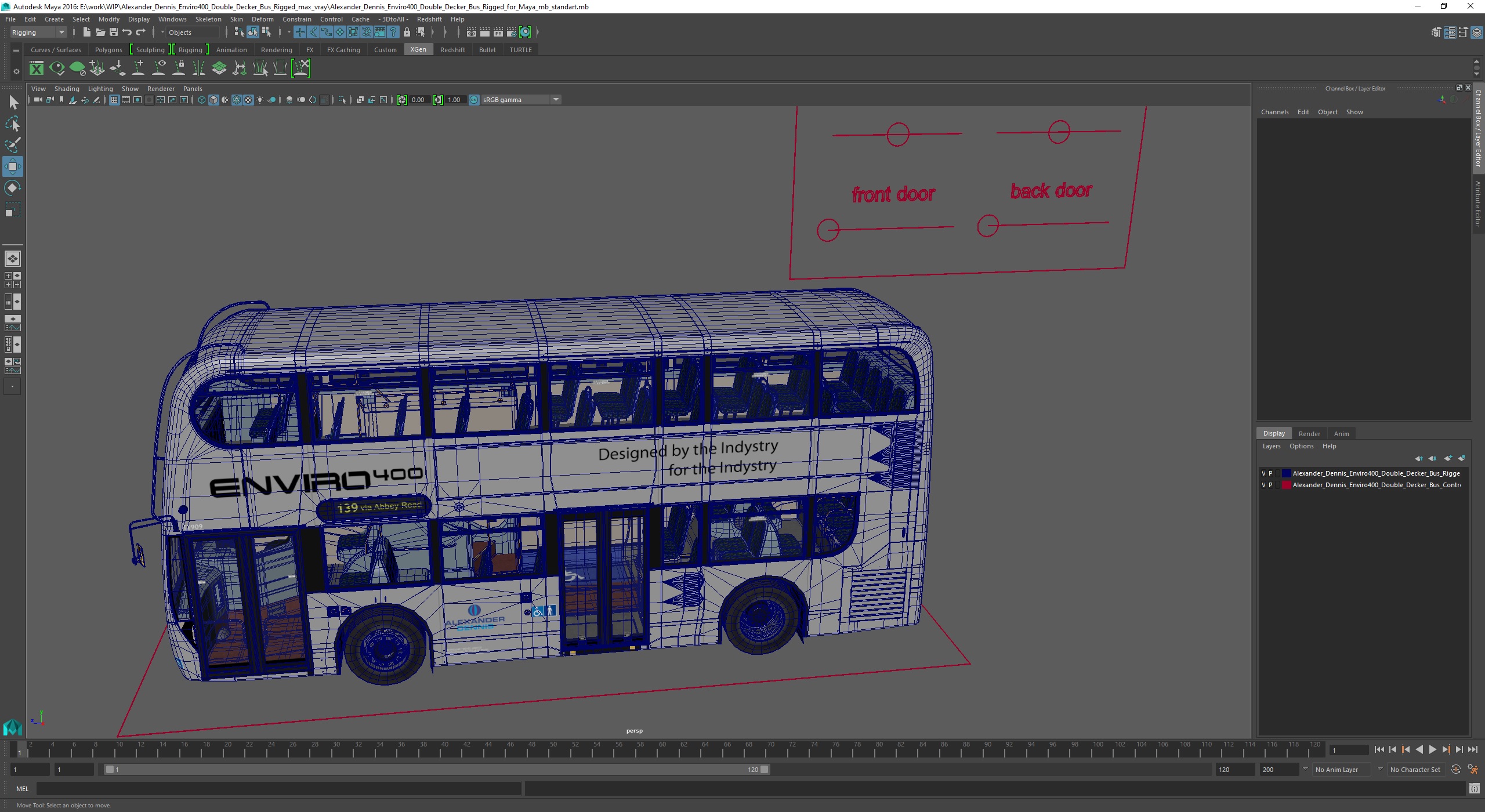 3D model Alexander Dennis Enviro400 Double Decker Bus Rigged for Maya