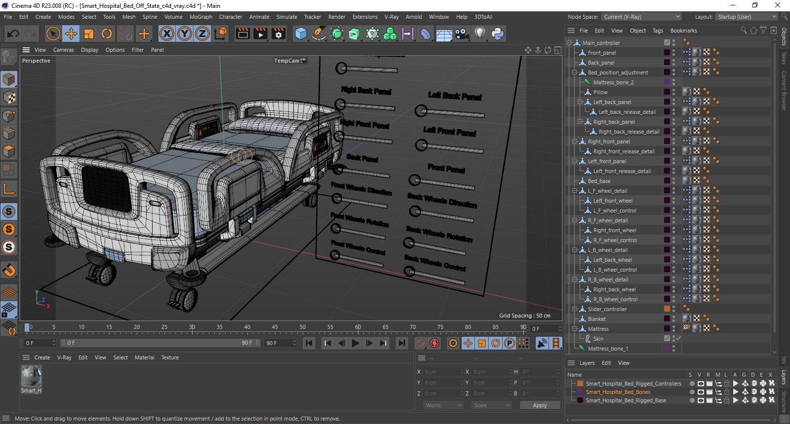 Smart Hospital Bed Off State Rigged for Cinema 4D 3D model